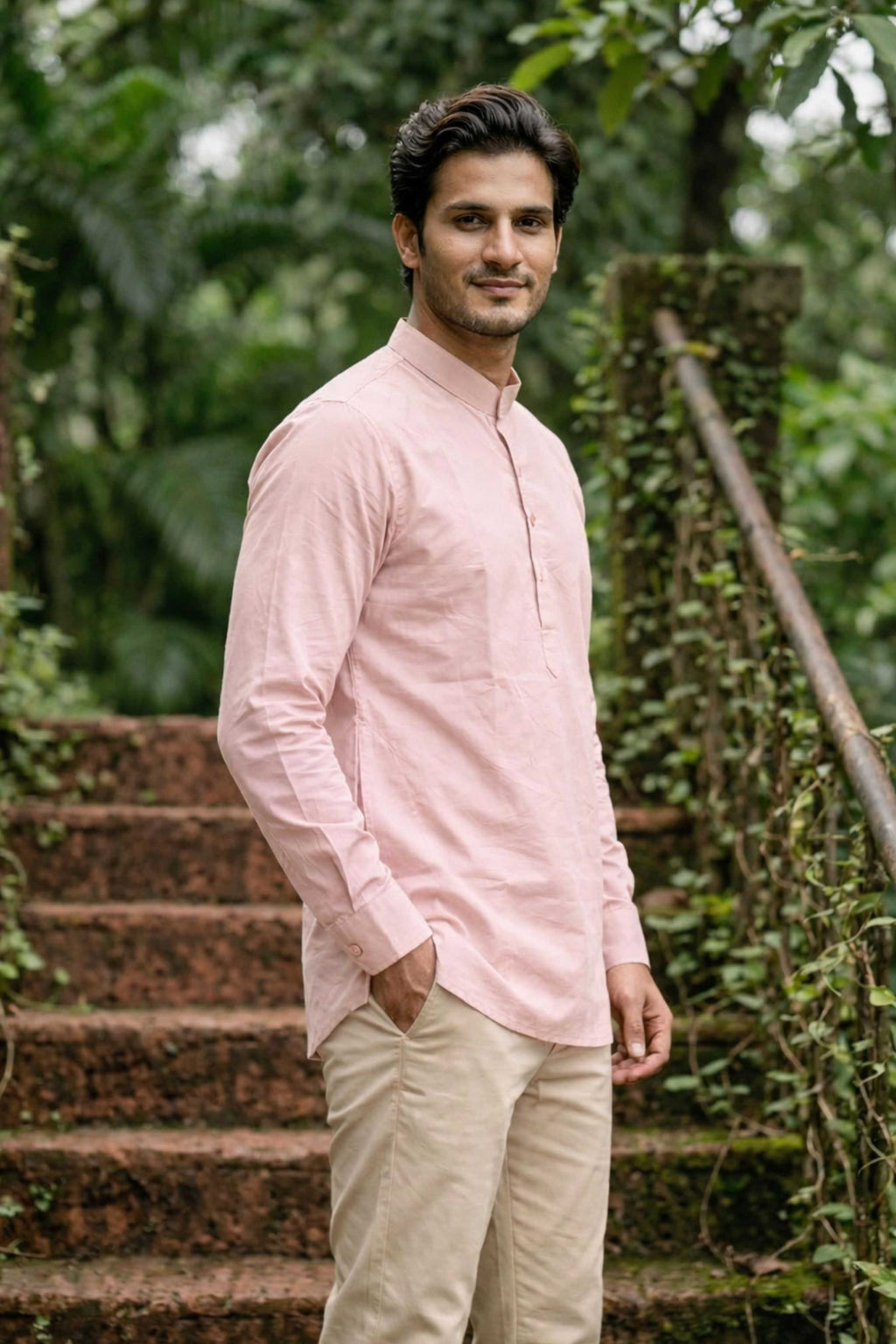 The Soft Pink Oxford Short Kurta