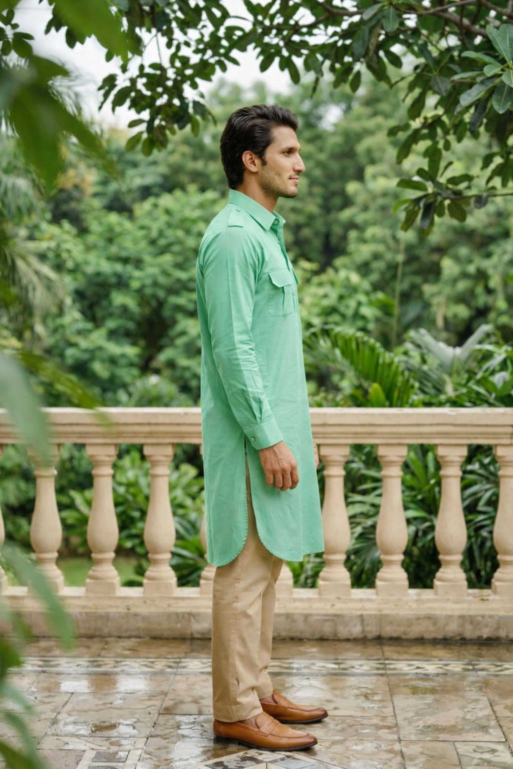 The Soft Mint Oxford Pathani Kurta