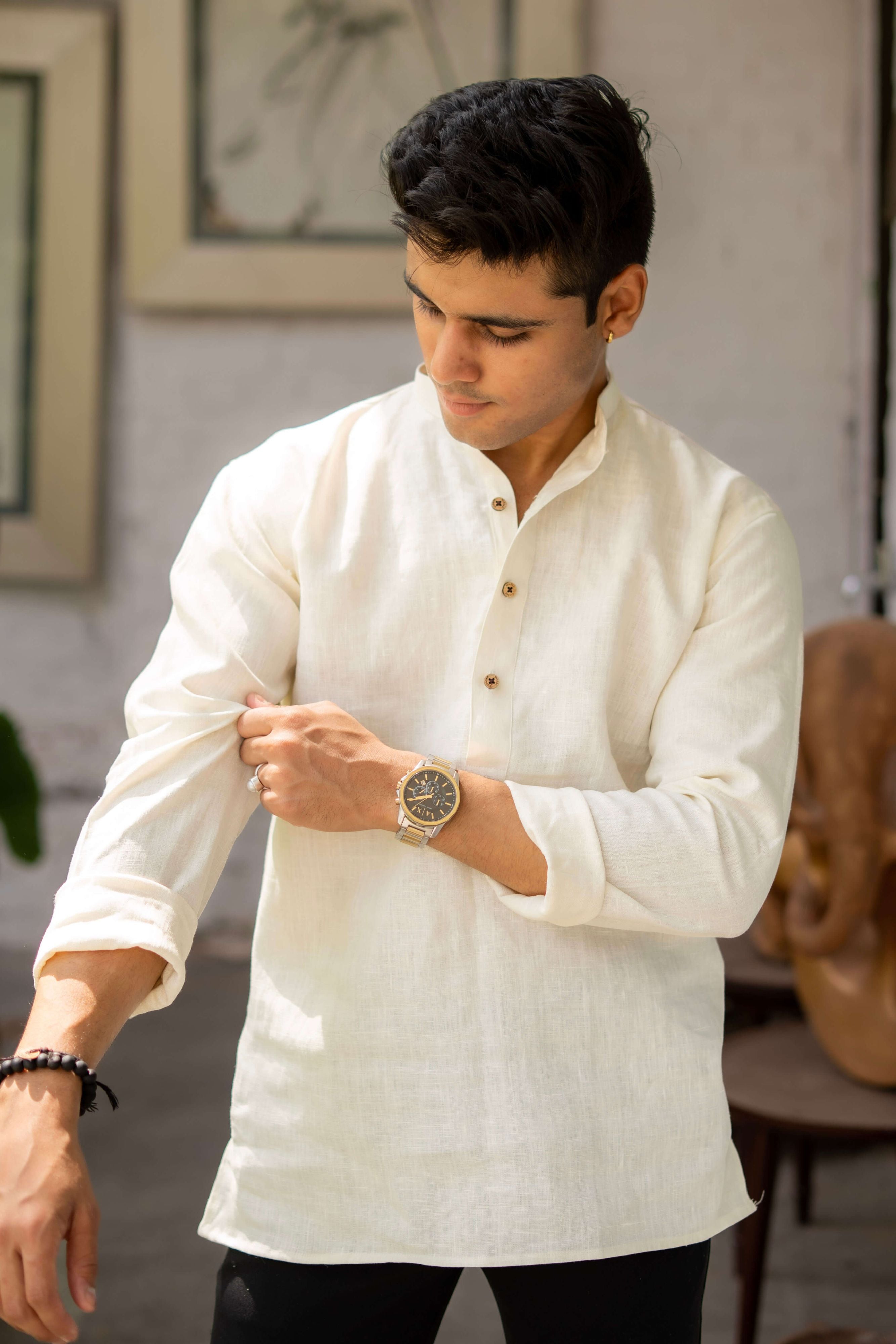 The Off White Linen Short Kurta for Men