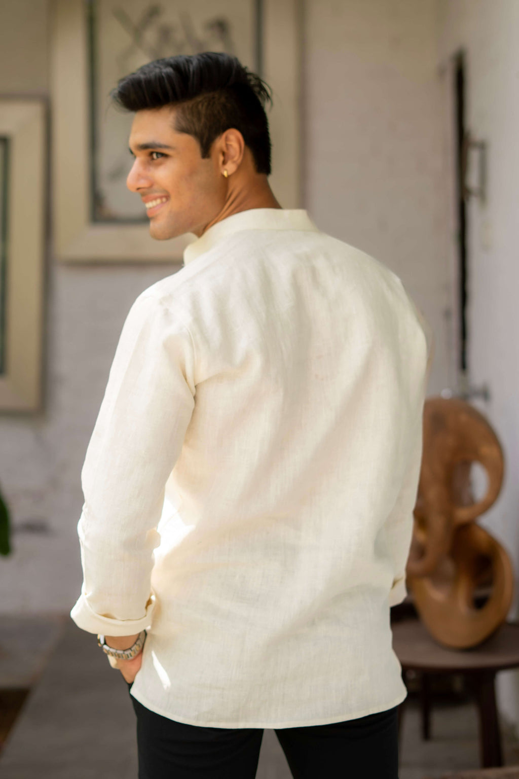 The Off White Linen Short Kurta for Men