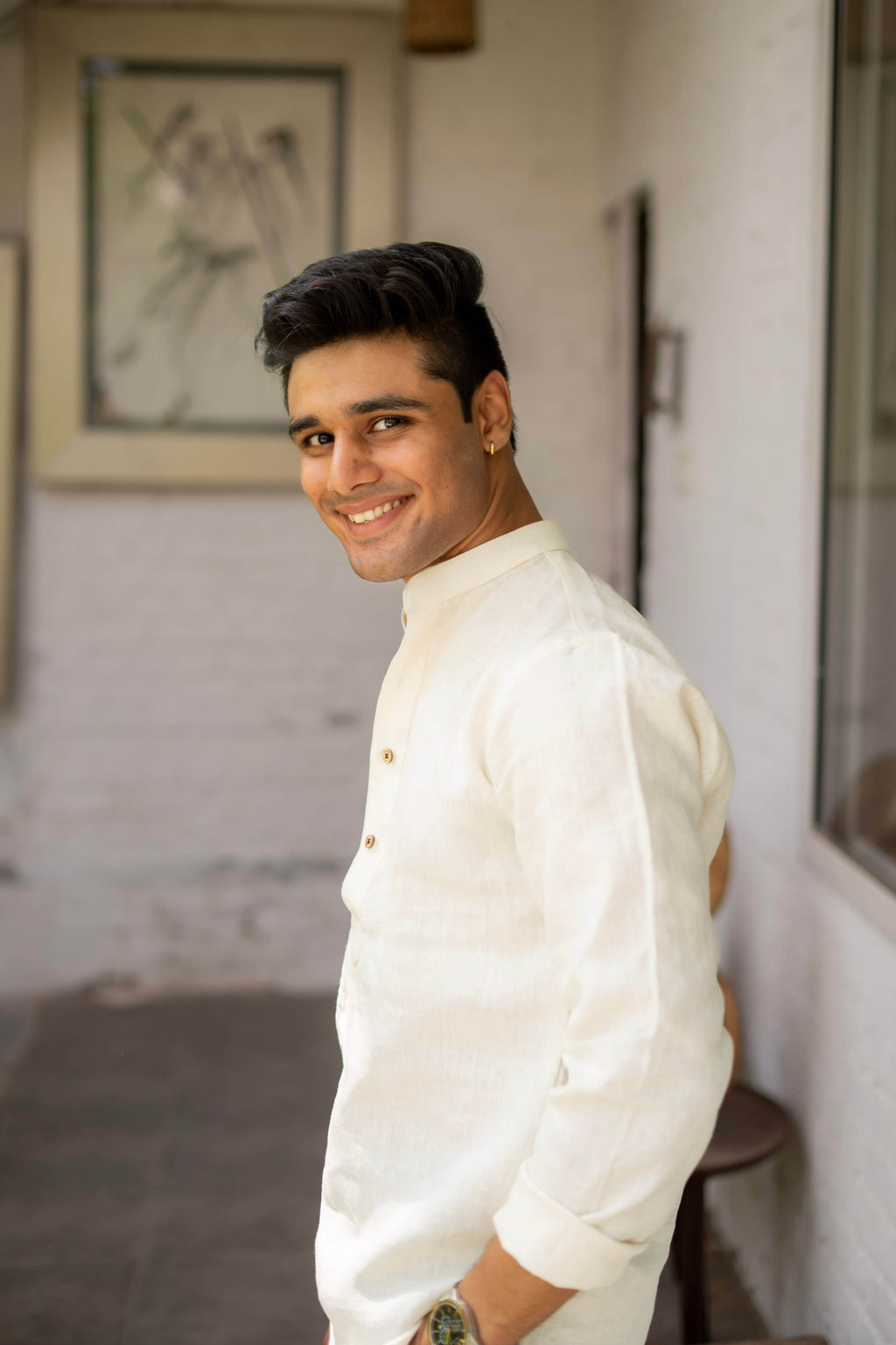 The Off White Linen Short Kurta for Men