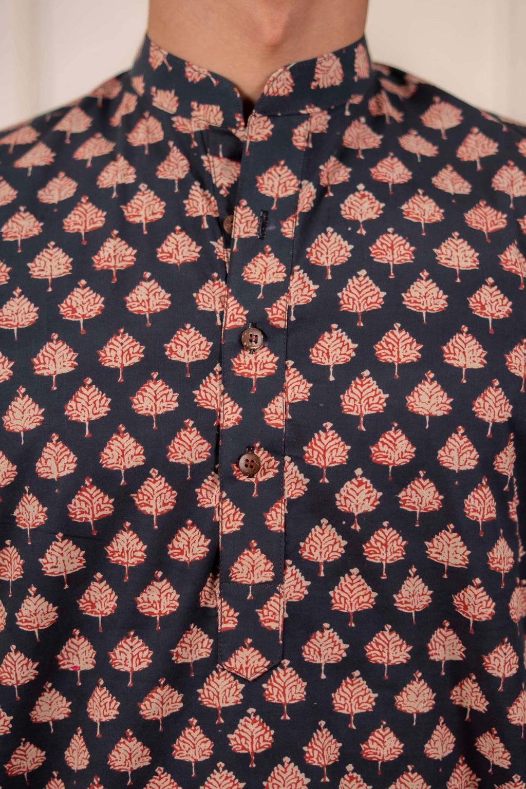 The Fleet Black Leaf Motif Short Kurta