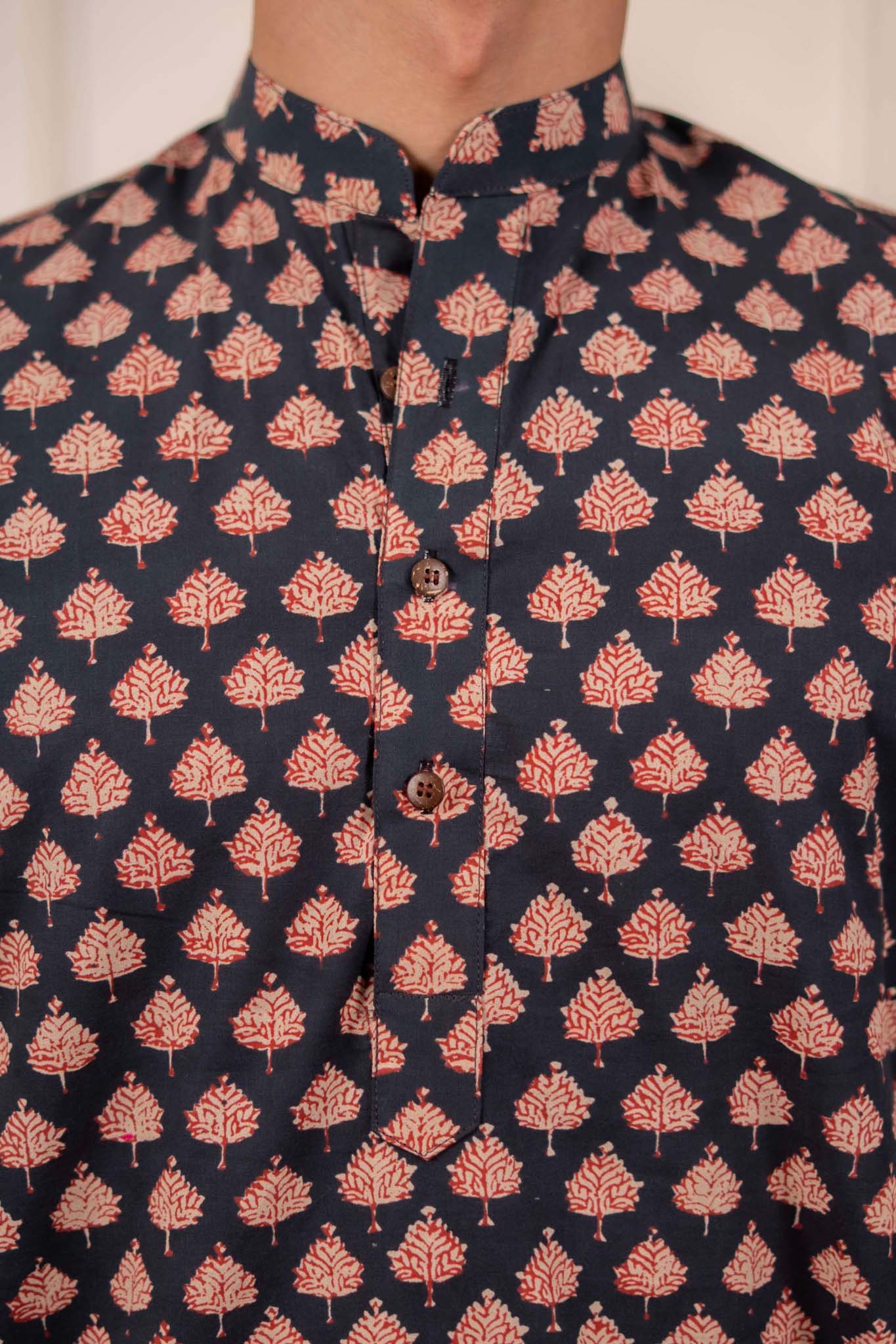 The Fleet Black Leaf Motif Short Kurta
