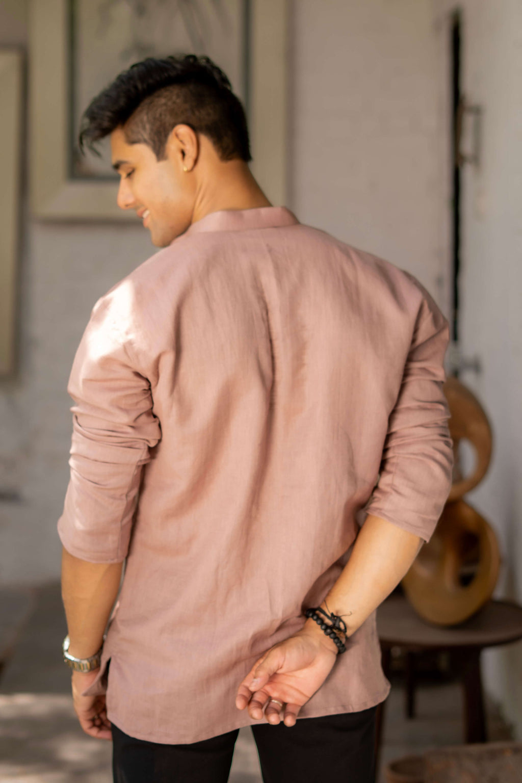 The Light Purple Linen Short Kurta for Men