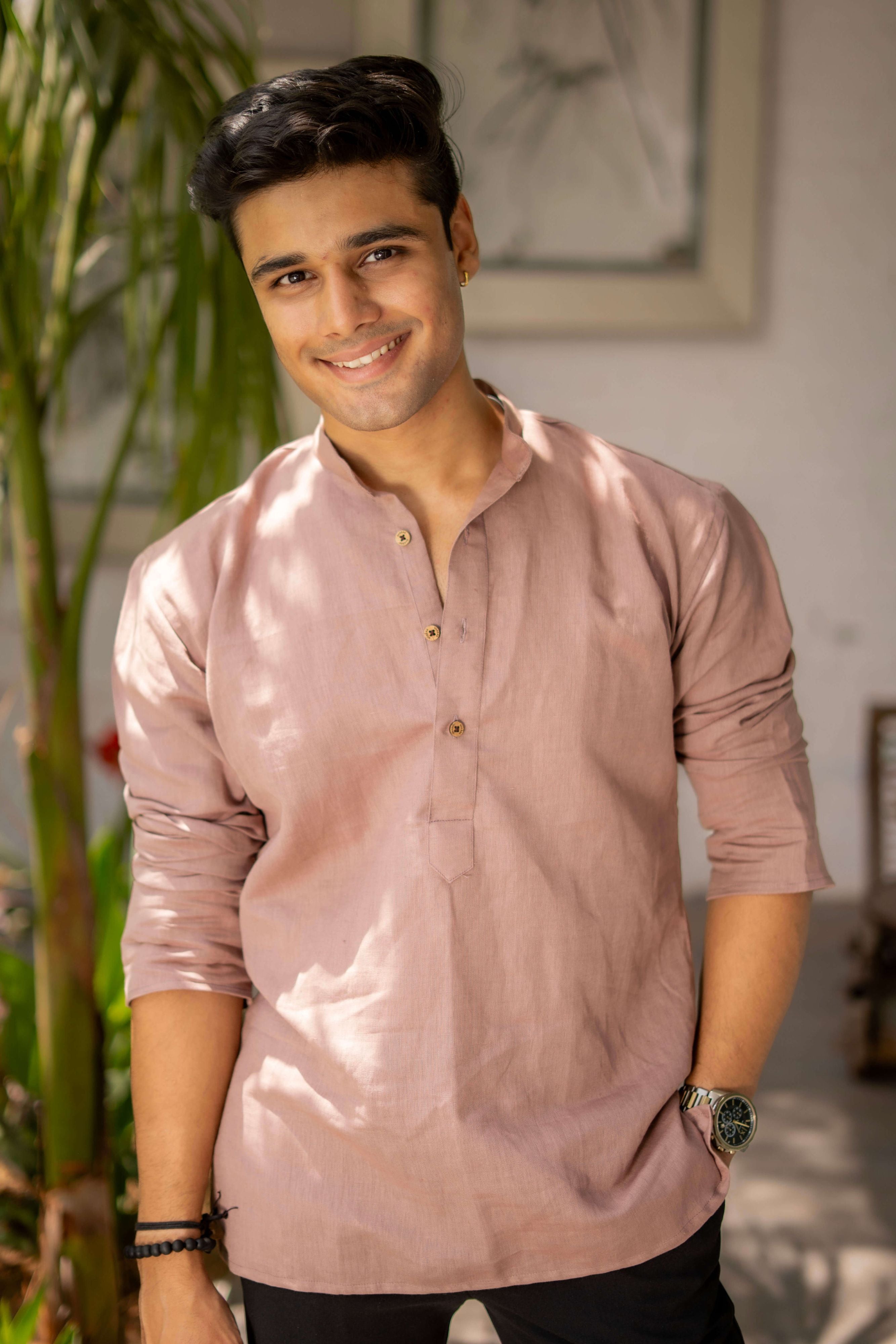 The Light Purple Linen Short Kurta for Men