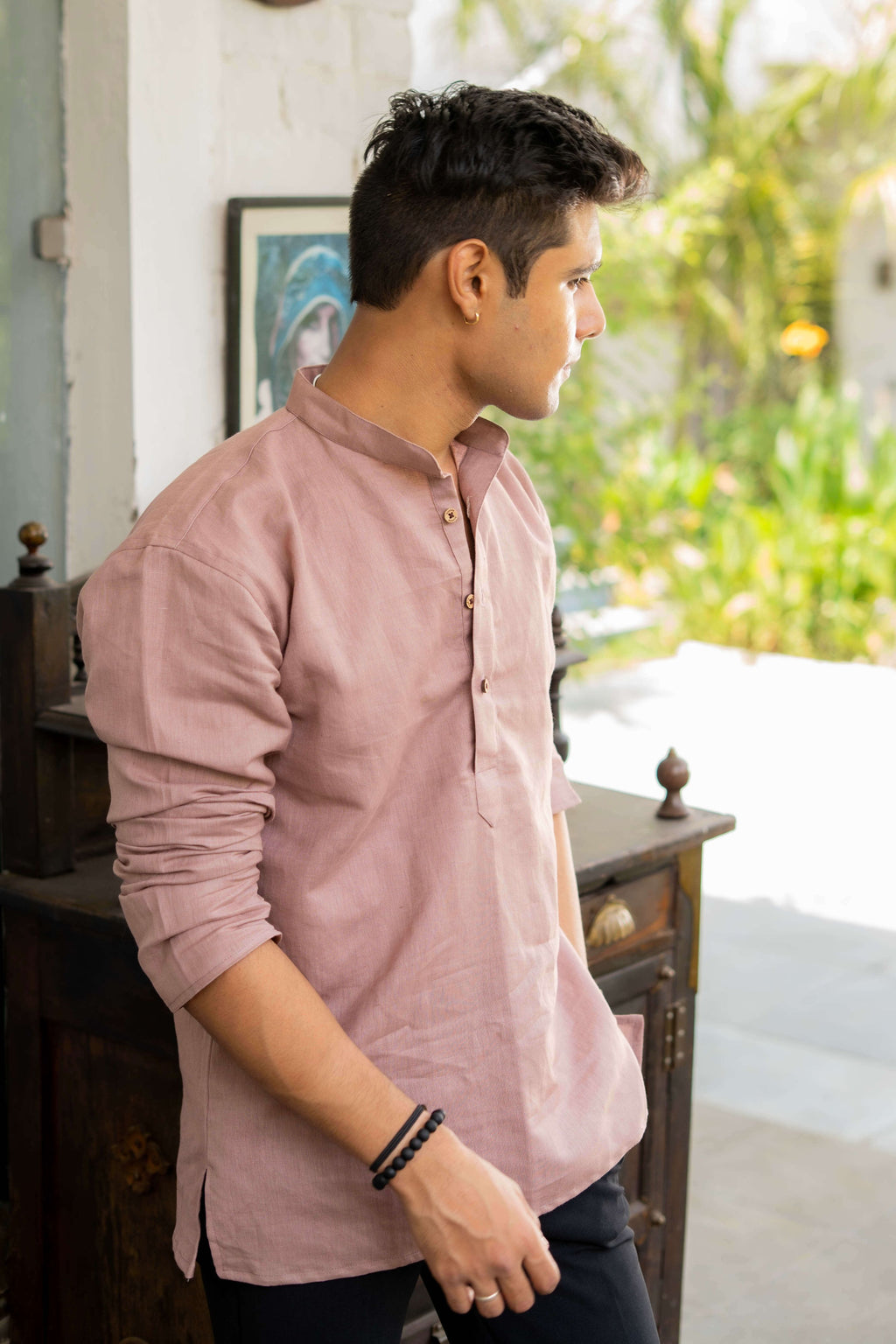 The Light Purple Linen Short Kurta for Men