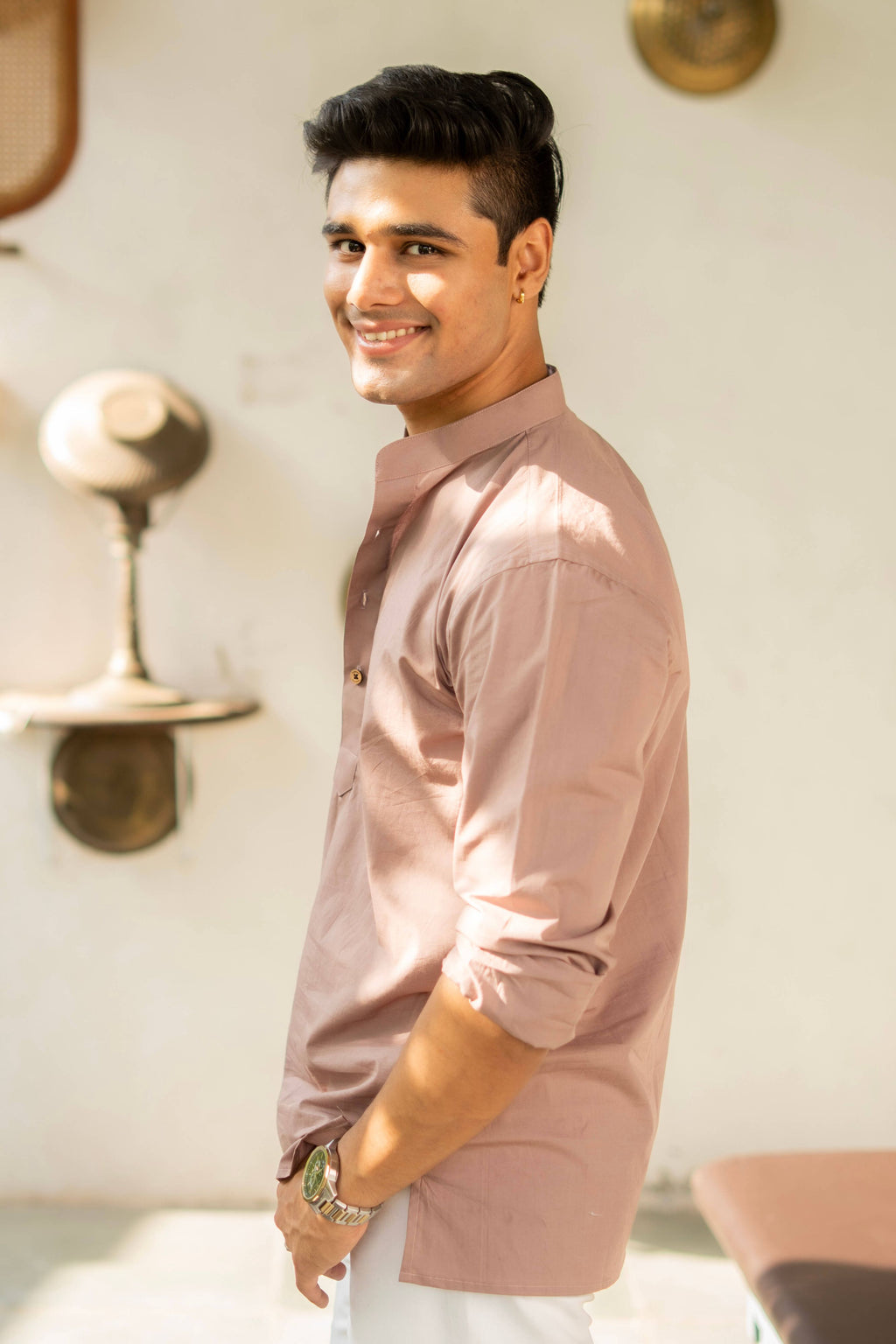 The Cotton Short Kurta In Solid Light Purple Color