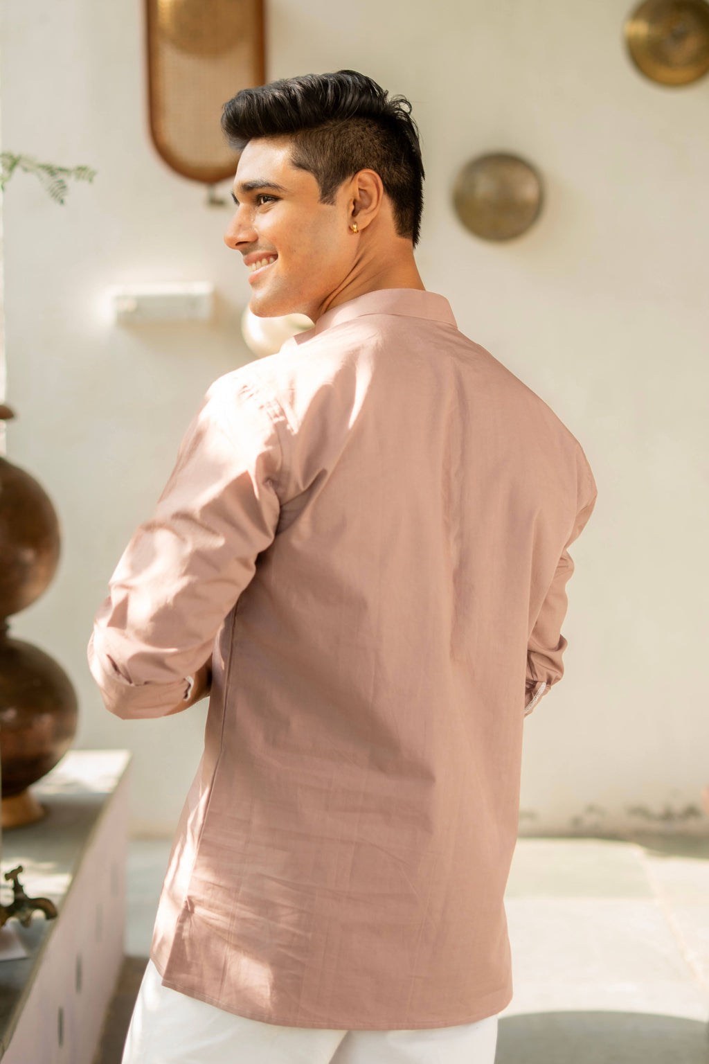 The Cotton Short Kurta In Solid Light Purple Color