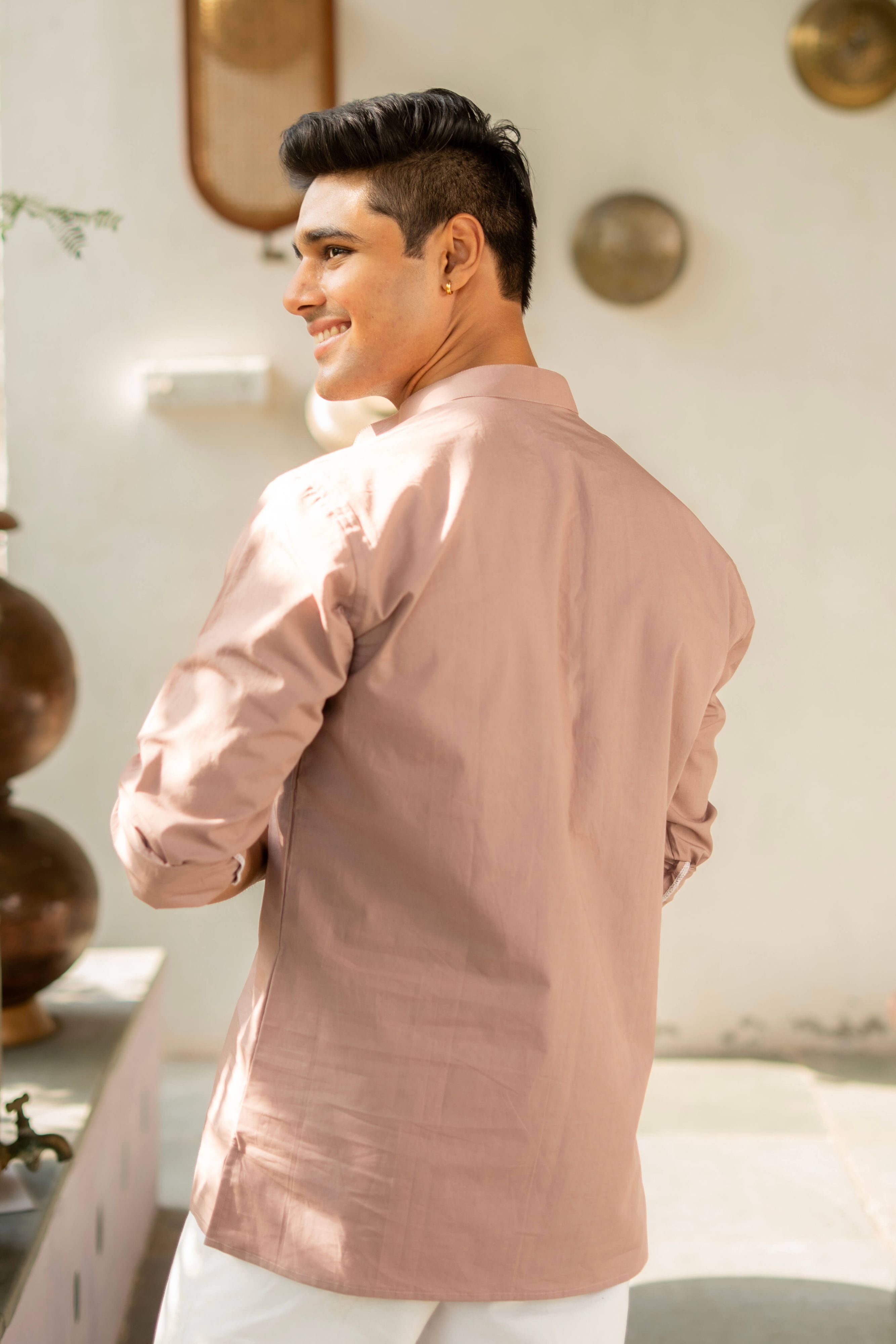 The Cotton Short Kurta In Solid Light Purple Color