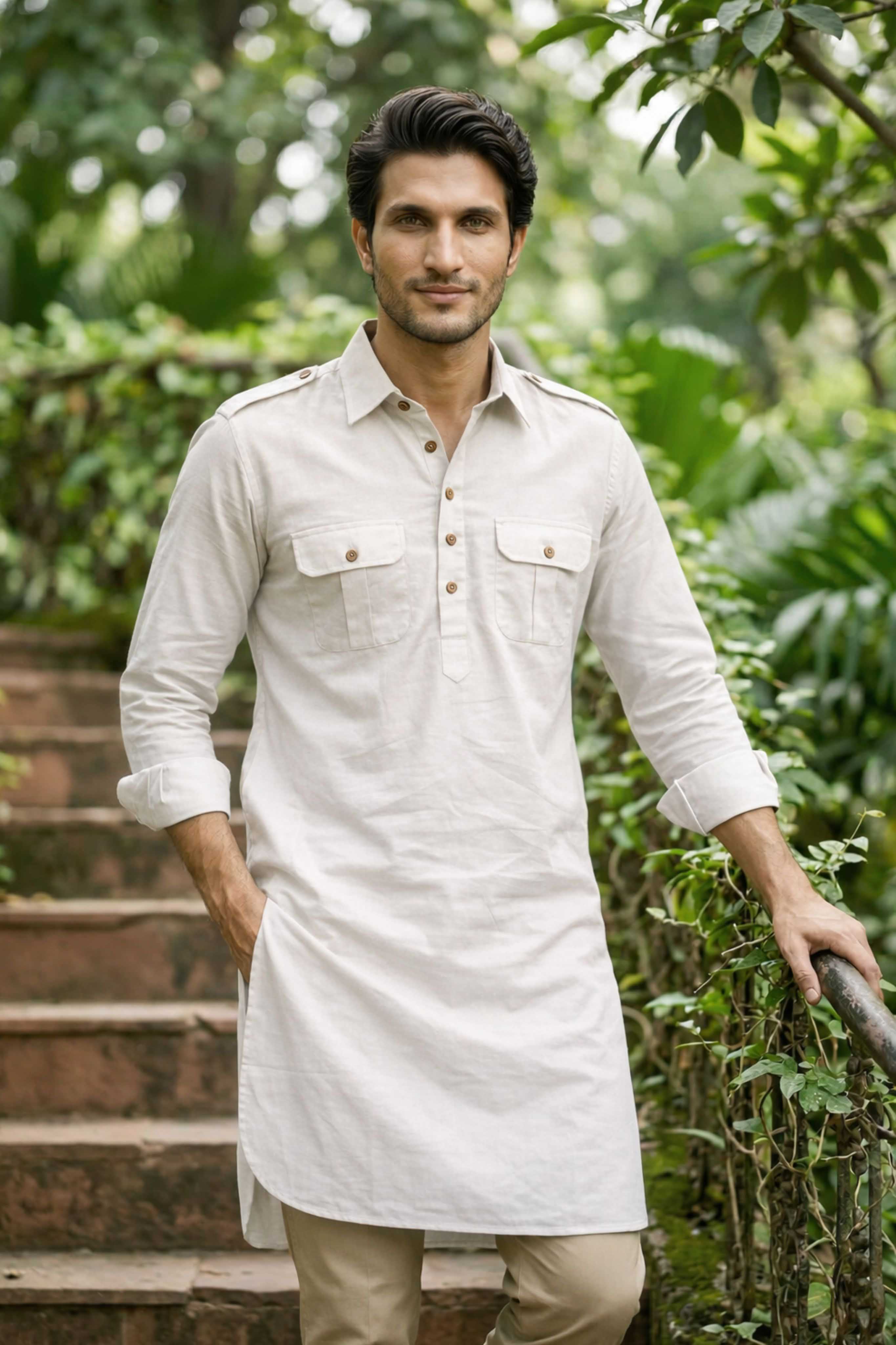 The White Oxford Pathani Kurta