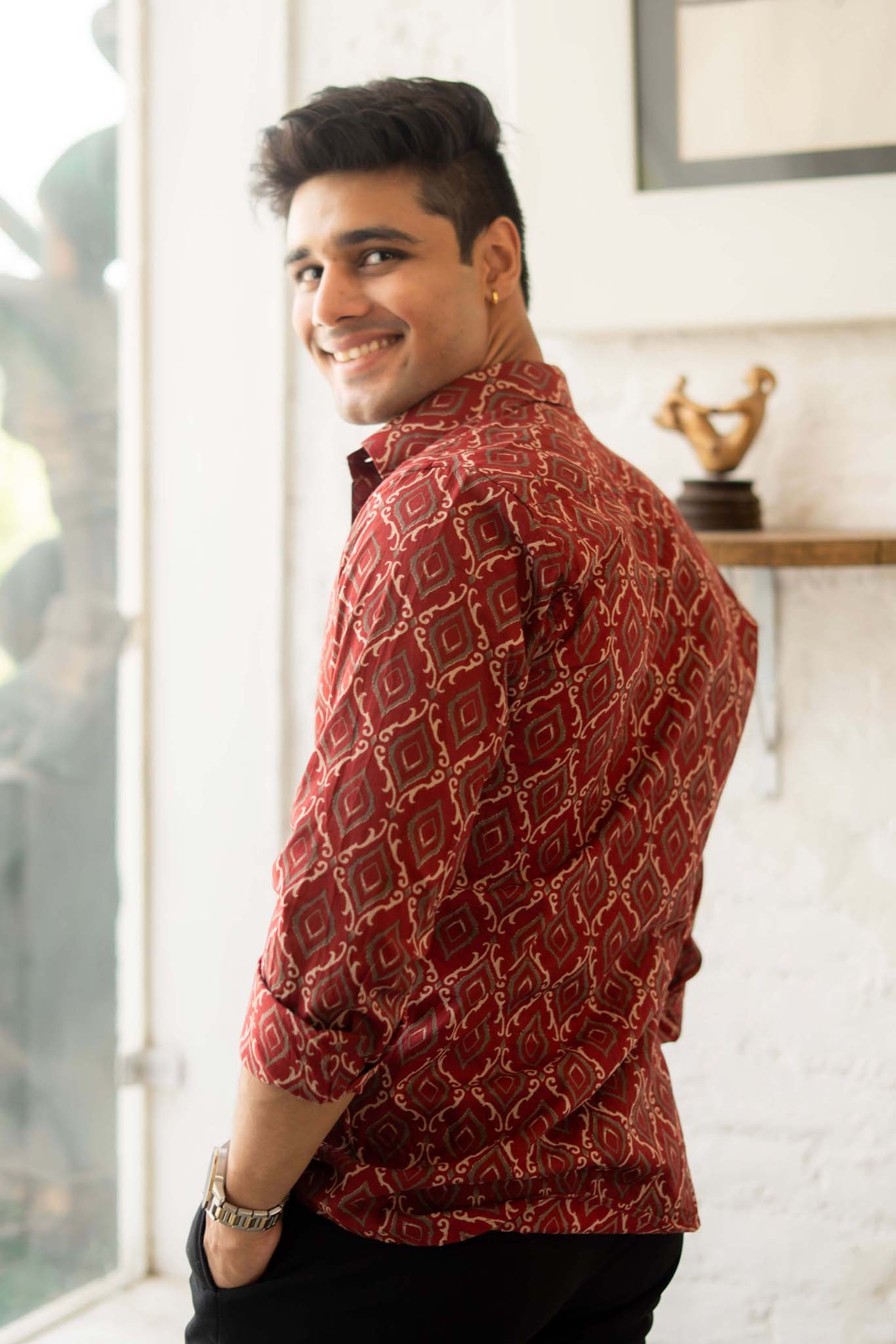 The Fall Red Shirt With Diamond Style Geometric Print