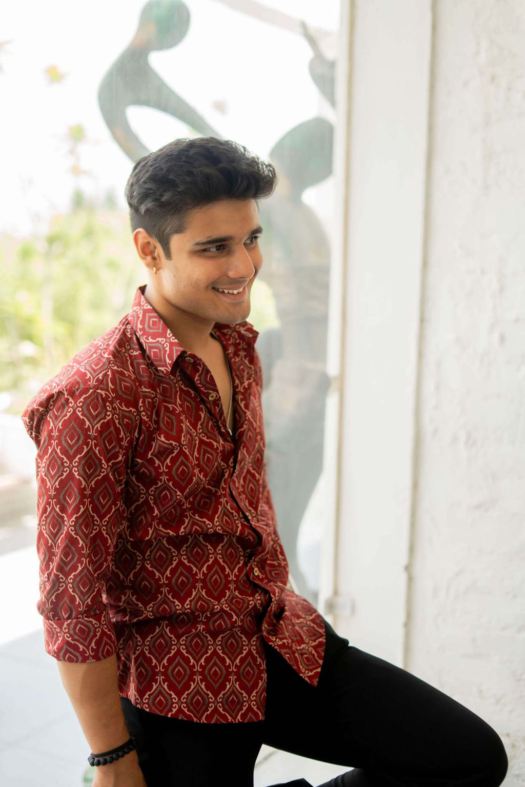 The Fall Red Shirt With Diamond Style Geometric Print