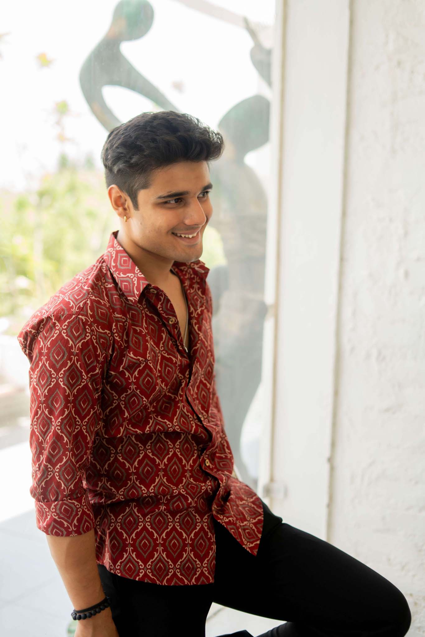 The Fall Red Shirt With Diamond Style Geometric Print