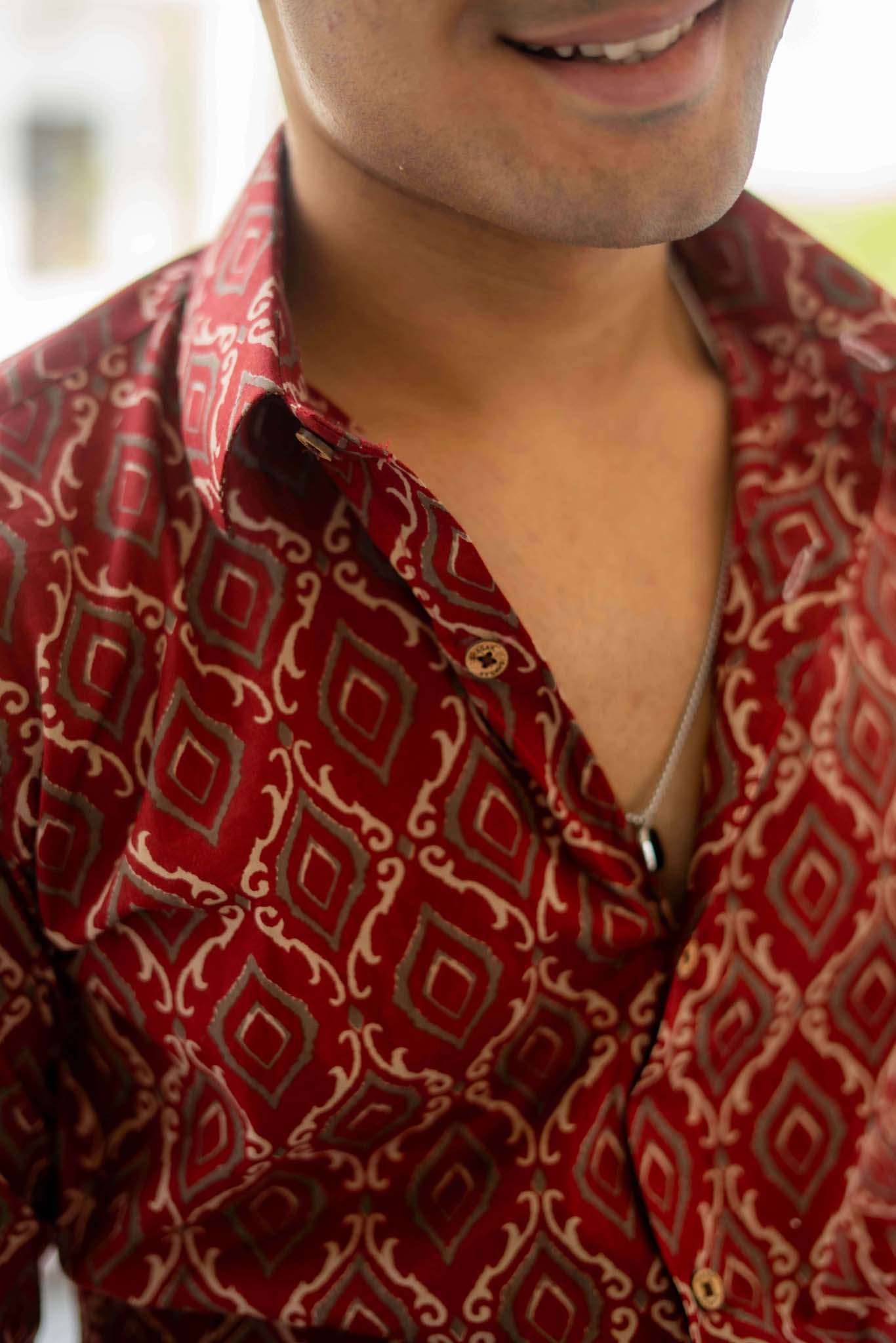 The Fall Red Shirt With Diamond Style Geometric Print