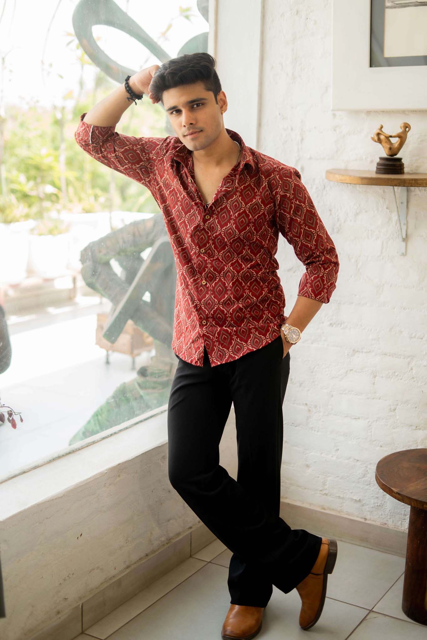 The Fall Red Shirt With Diamond Style Geometric Print