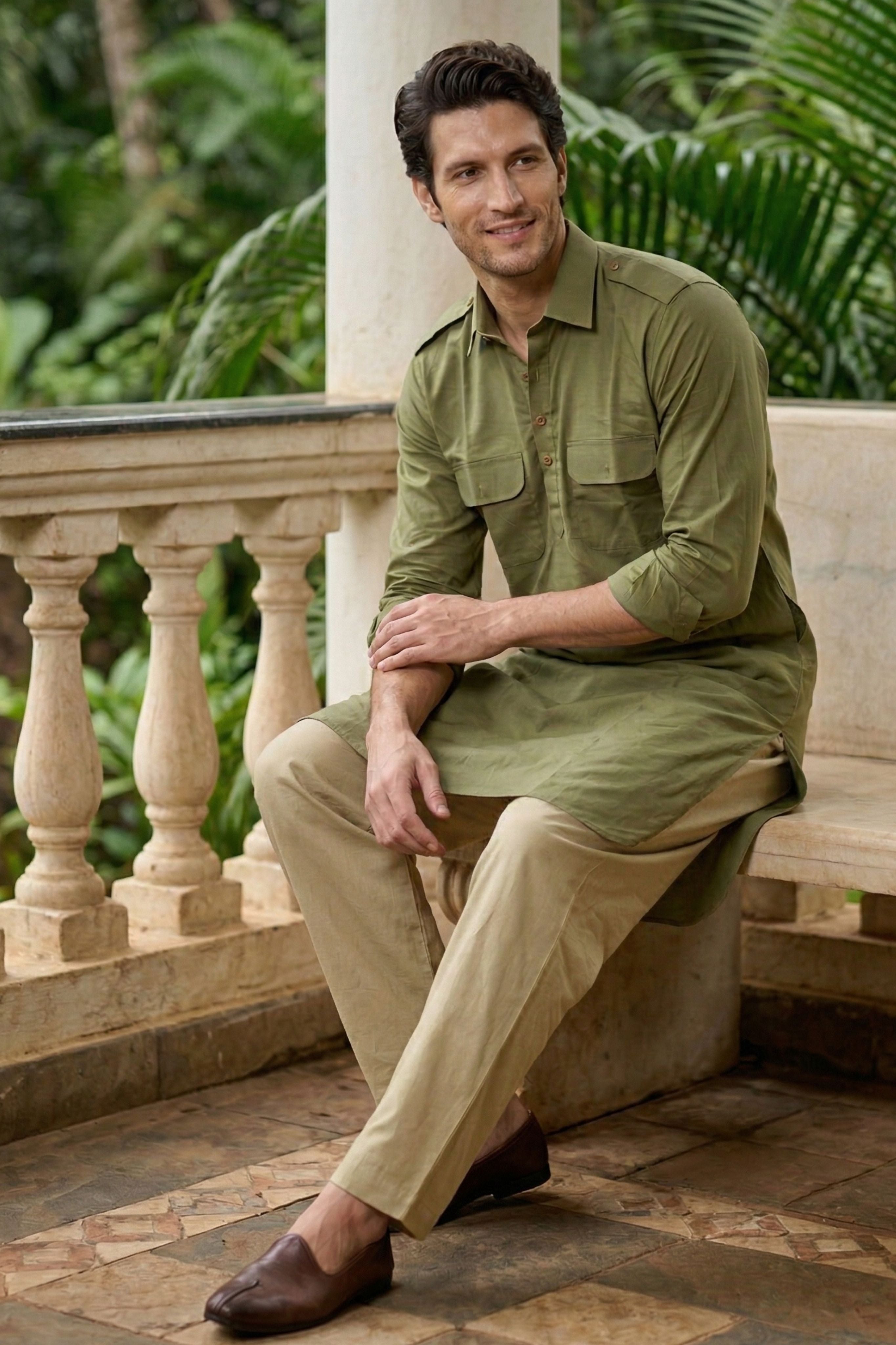 The Light Green Pathani Kurta for Men
