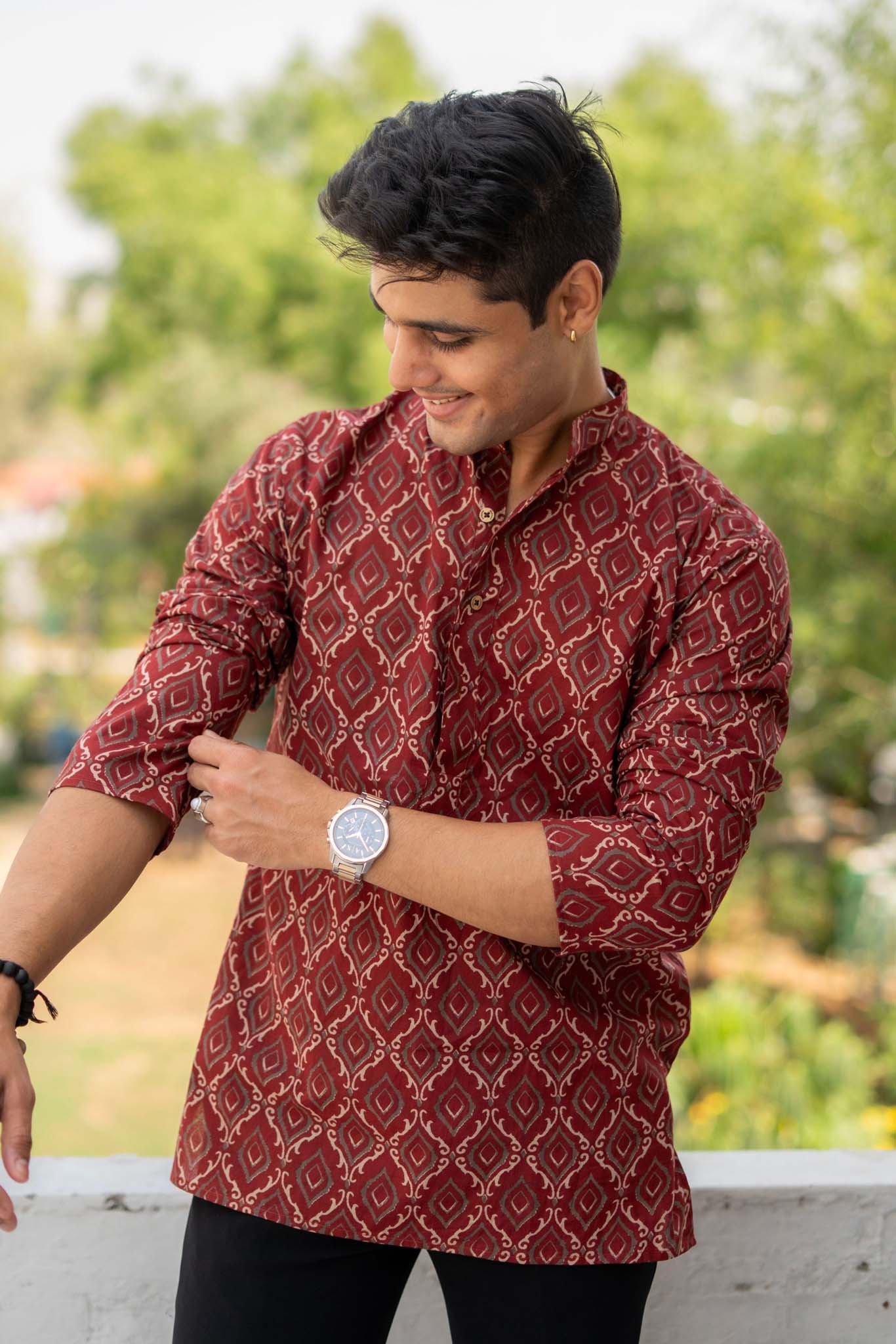 The Fall Red Short Kurta Diamond Style Geometric Print