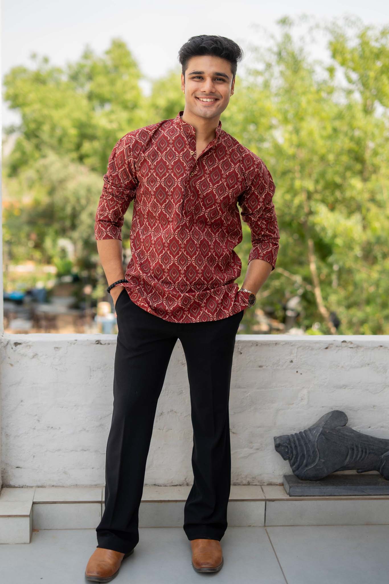 The Fall Red Short Kurta Diamond Style Geometric Print