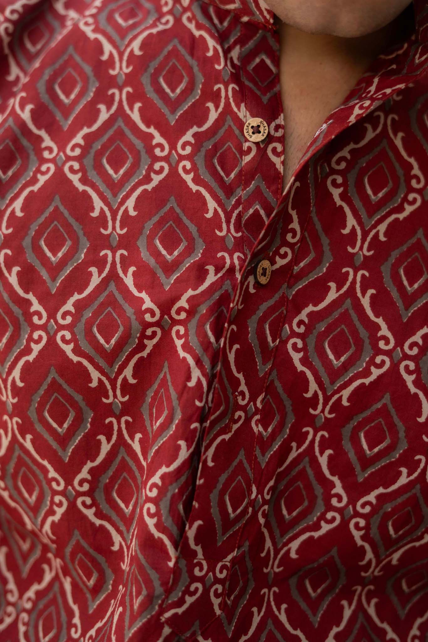 The Fall Red Short Kurta Diamond Style Geometric Print