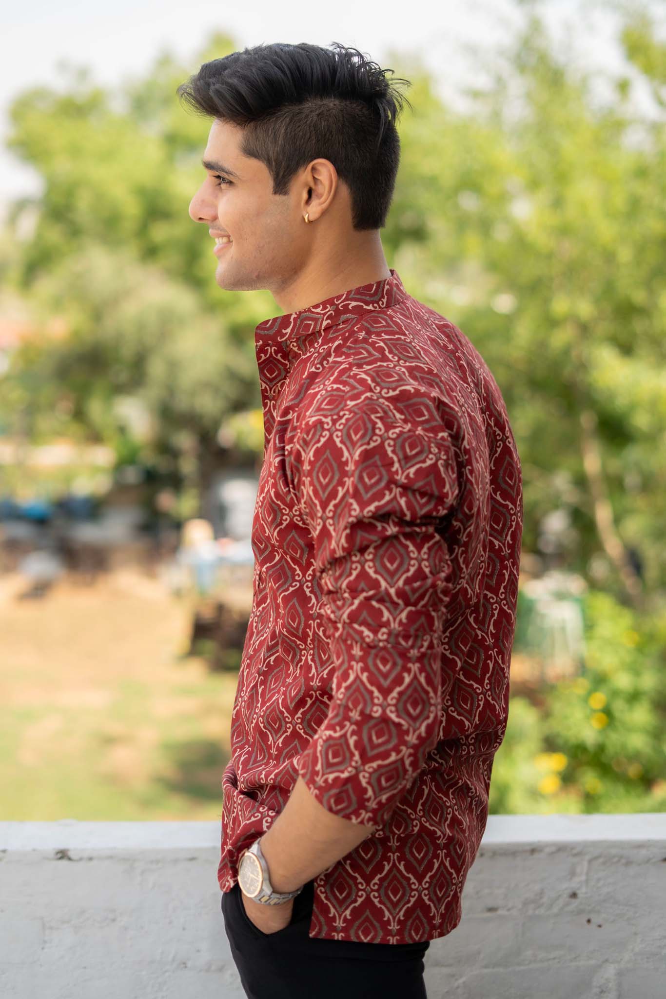 The Fall Red Short Kurta Diamond Style Geometric Print