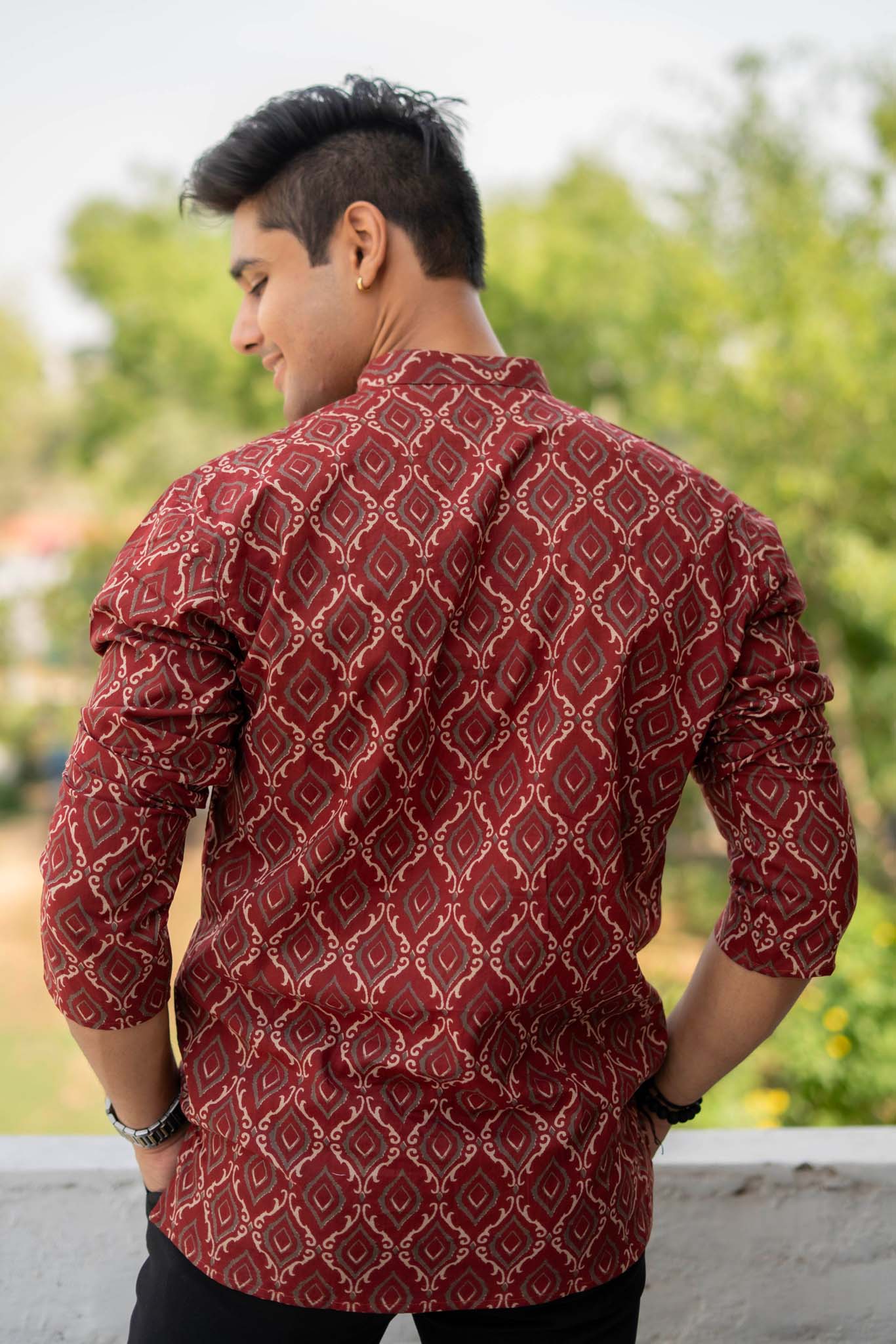 The Fall Red Short Kurta Diamond Style Geometric Print