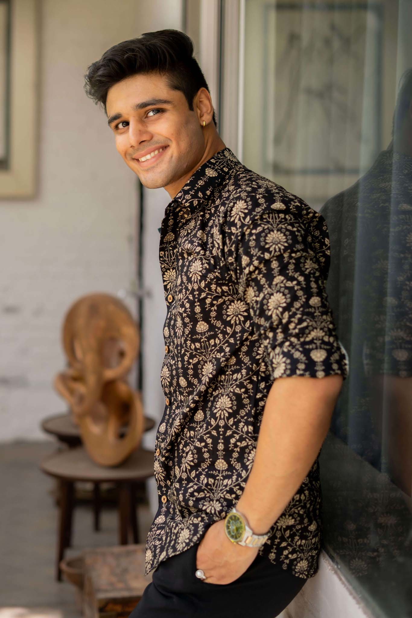 The Black Shirt With Beige Dabu Print