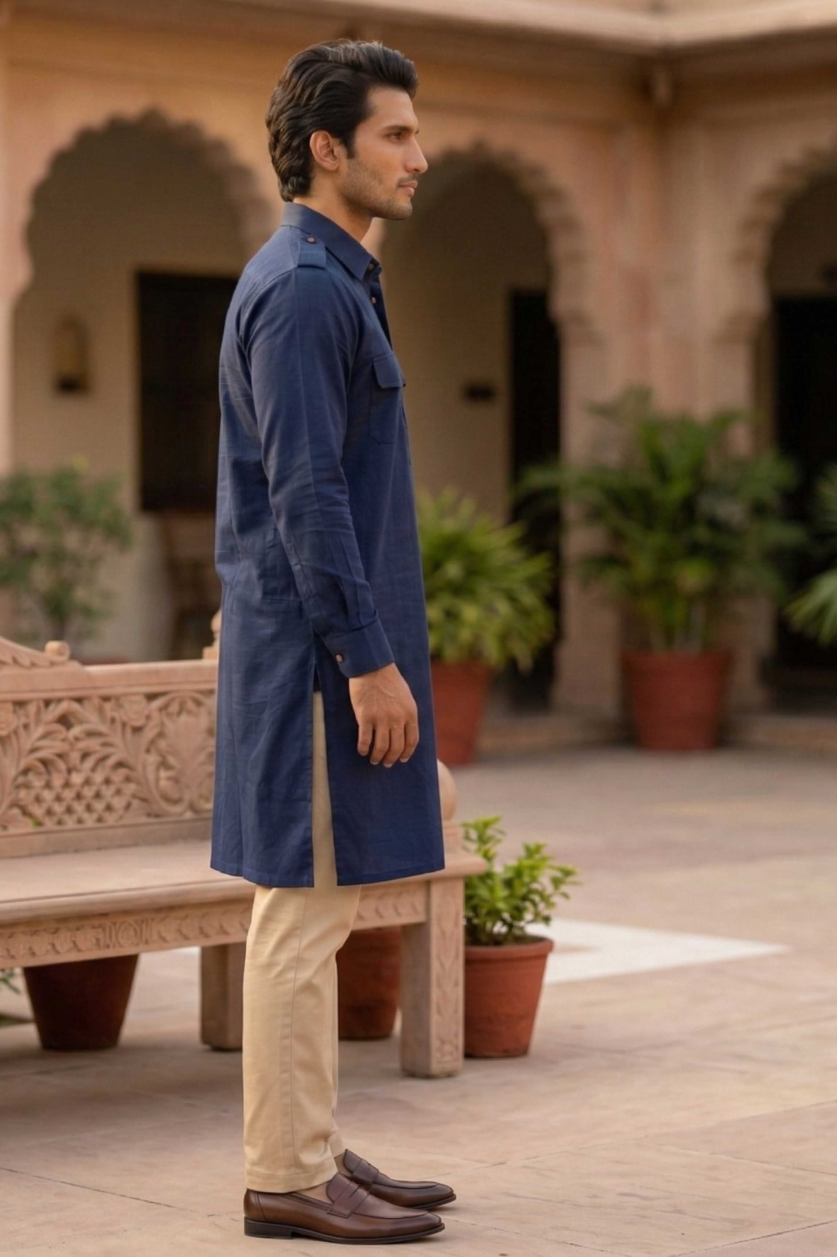 The Navy Blue Pathani Kurta for Men