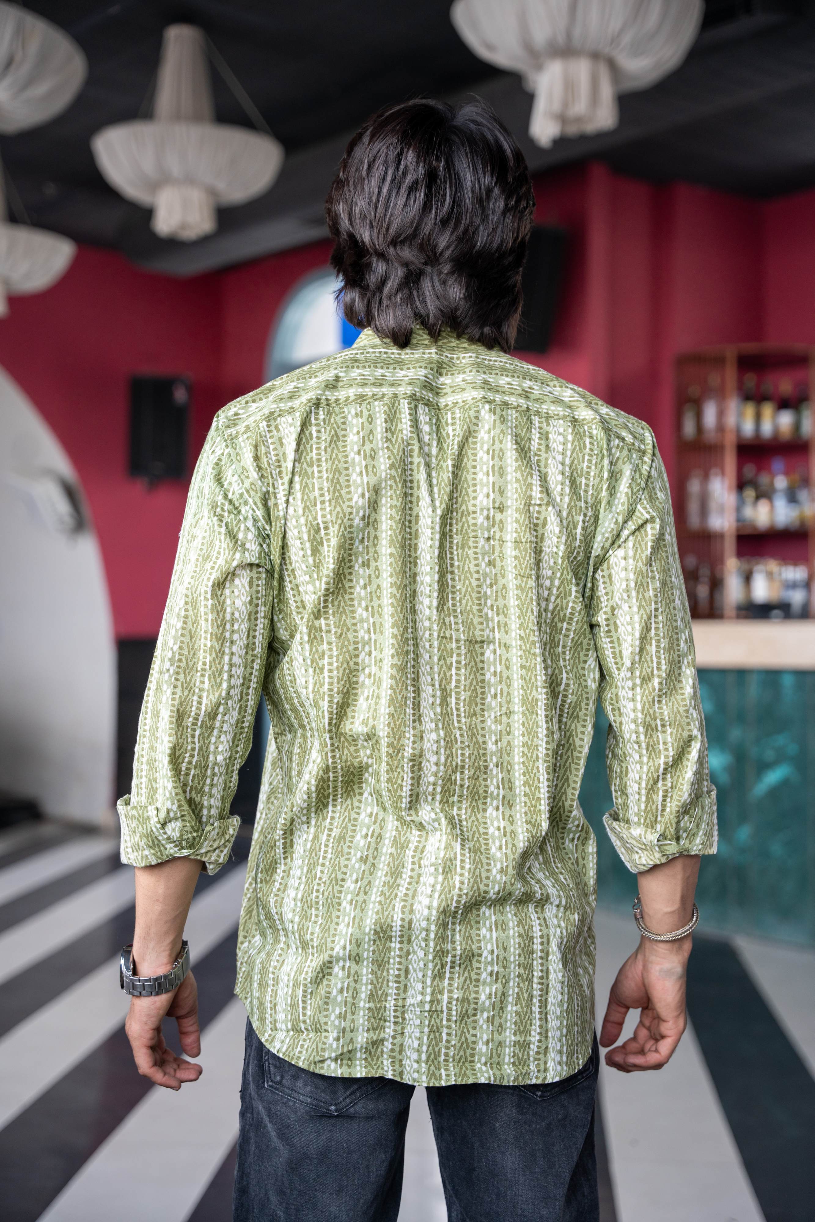 The Olive Green Tribal Geometric Print Shirt