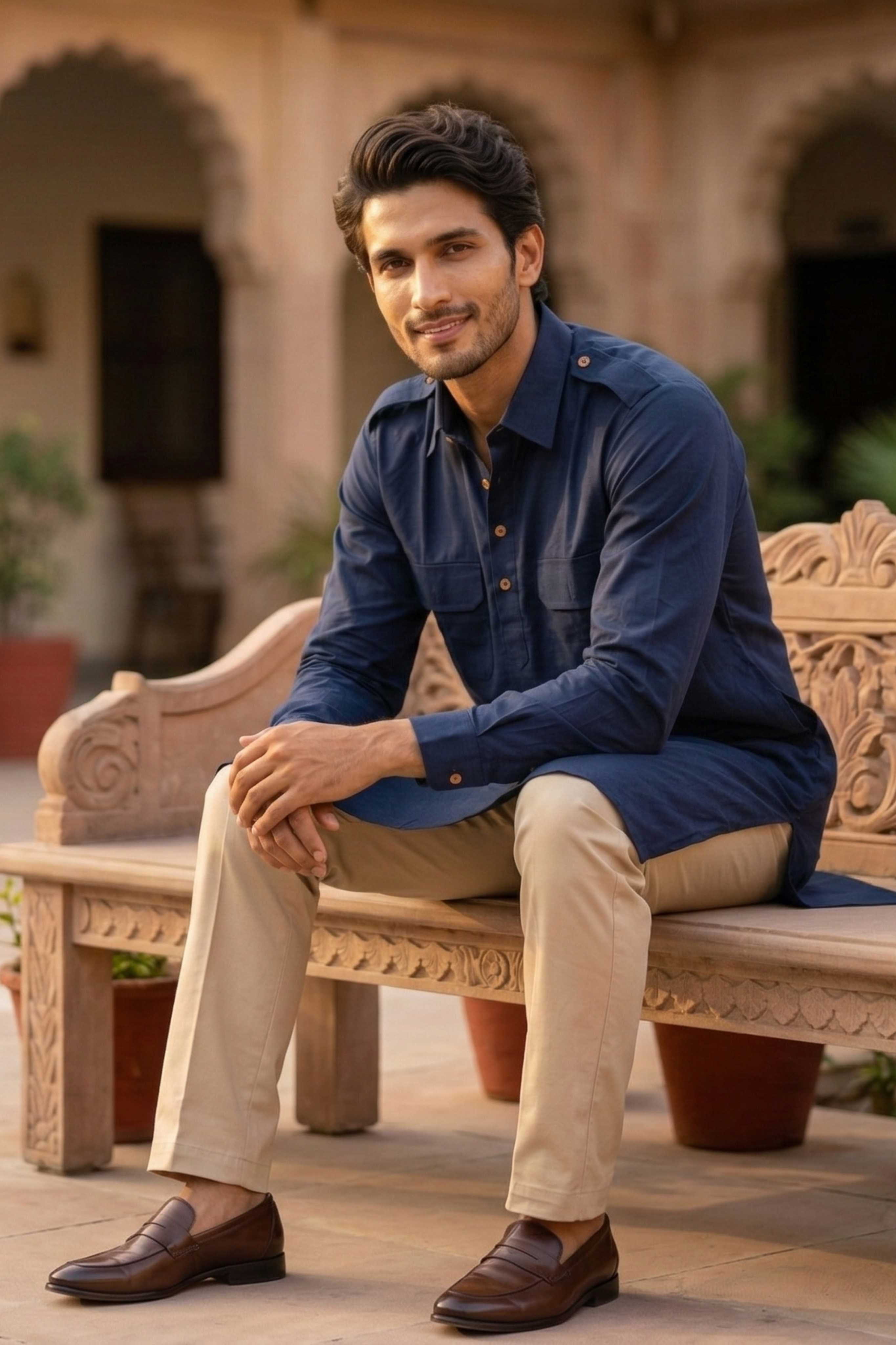 The Navy Blue Pathani Kurta for Men