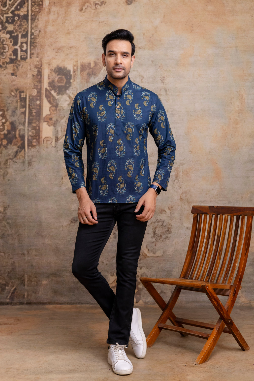 The Indigo Blue Garden Floral Short Kurta