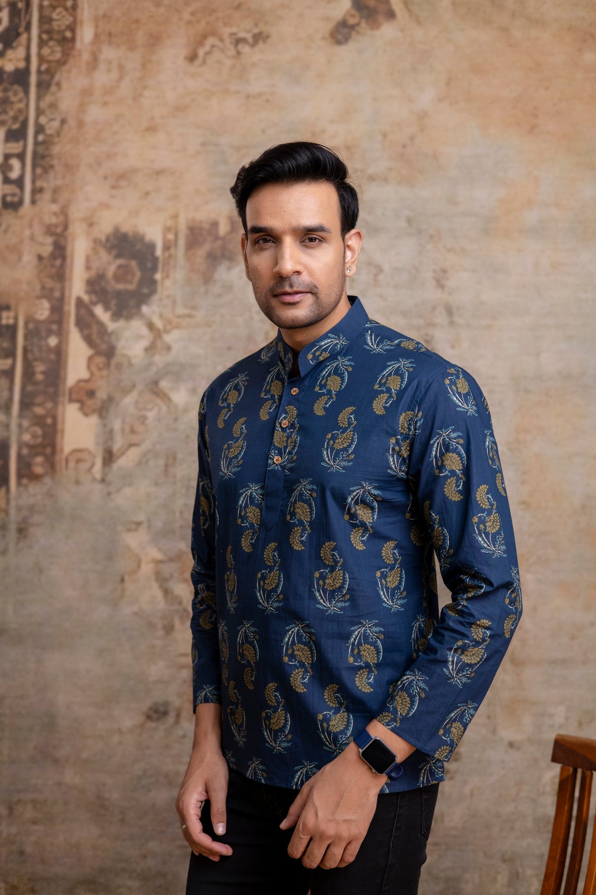 The Indigo Blue Garden Floral Short Kurta