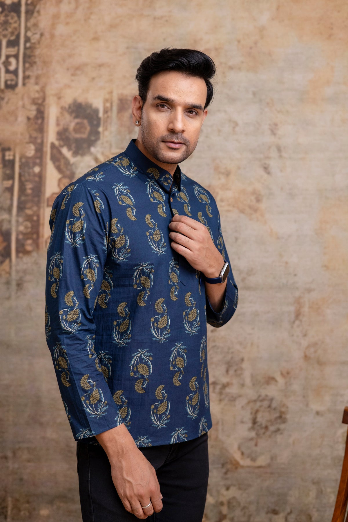 The Indigo Blue Garden Floral Short Kurta
