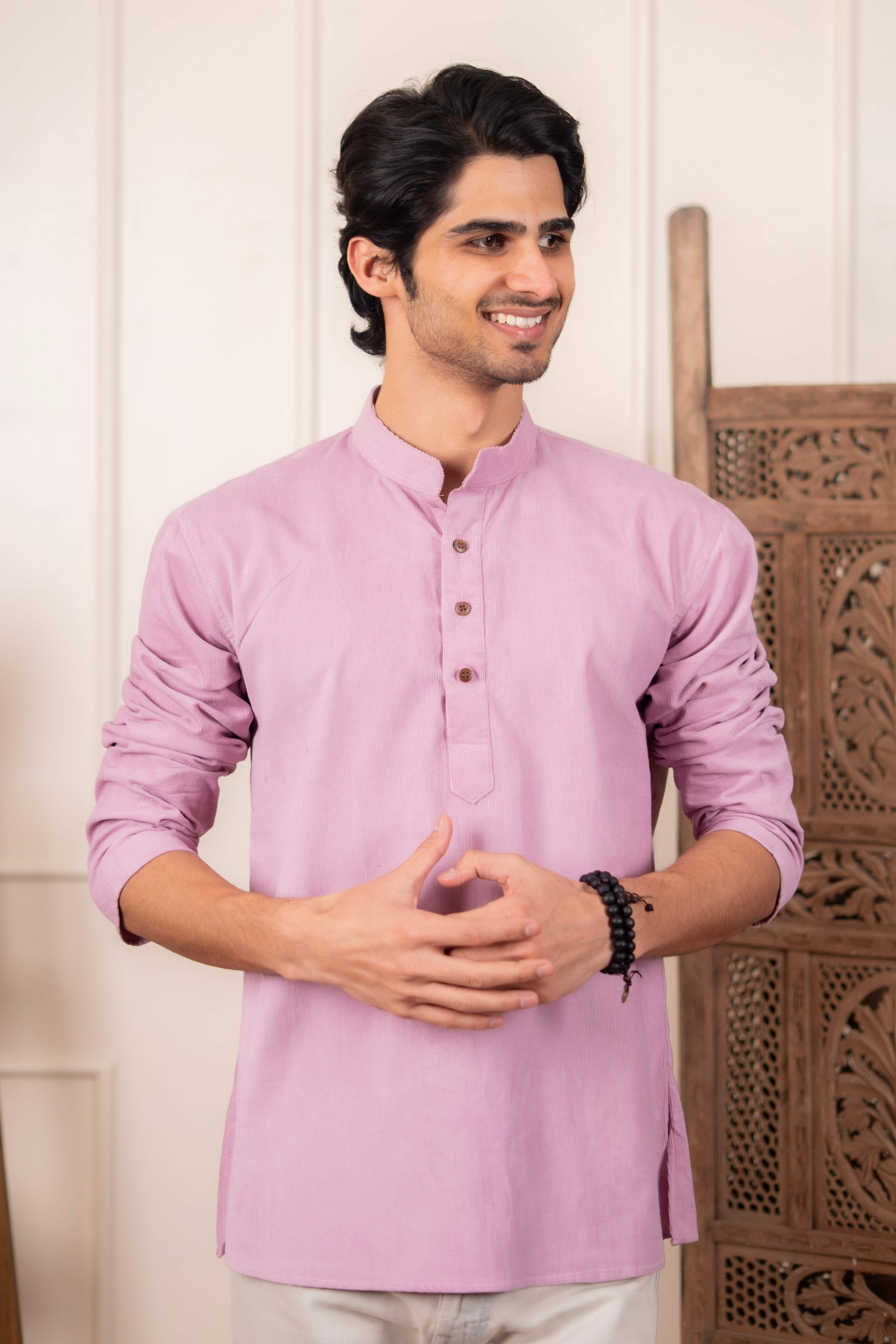 The Oyster Pink Corduroy Short Kurta