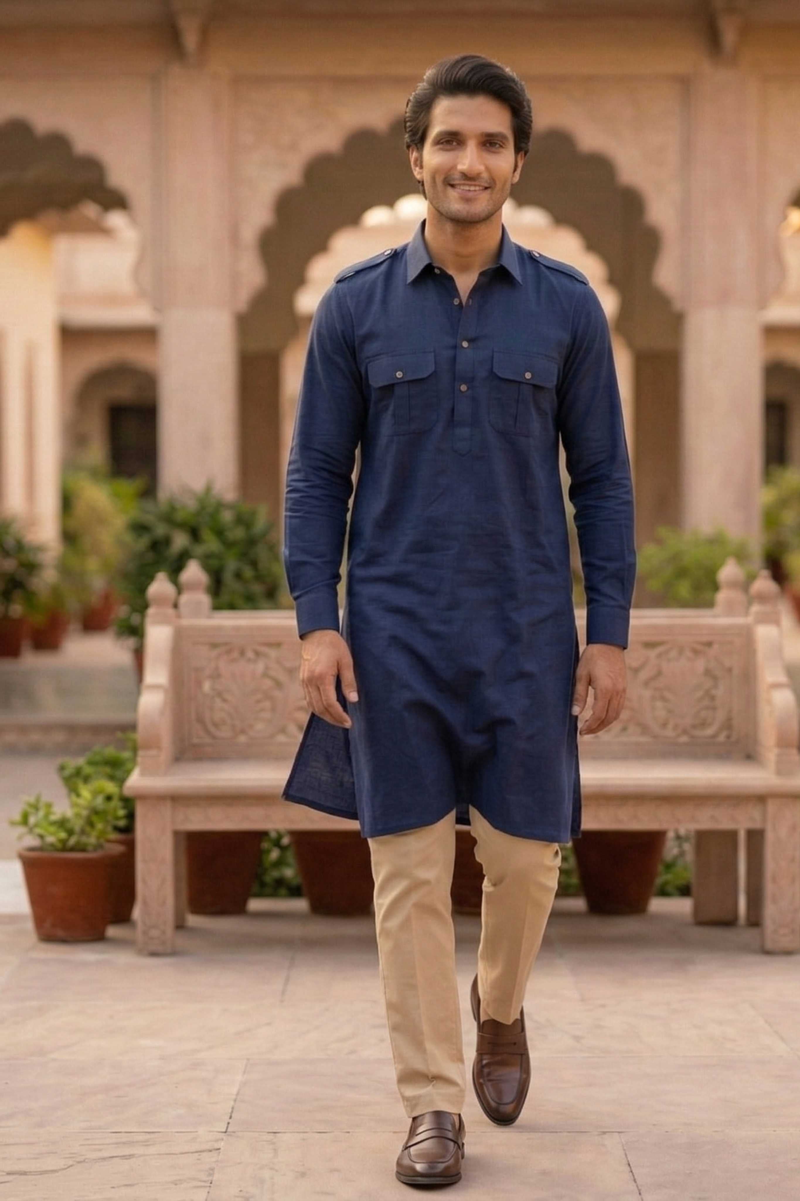 The Navy Blue Pathani Kurta for Men