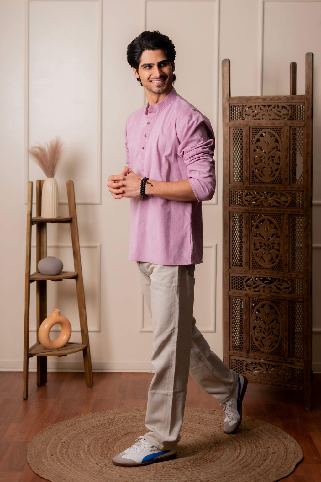 The Oyster Pink Corduroy Short Kurta