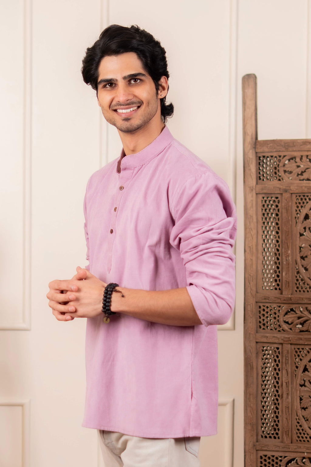 The Oyster Pink Corduroy Short Kurta