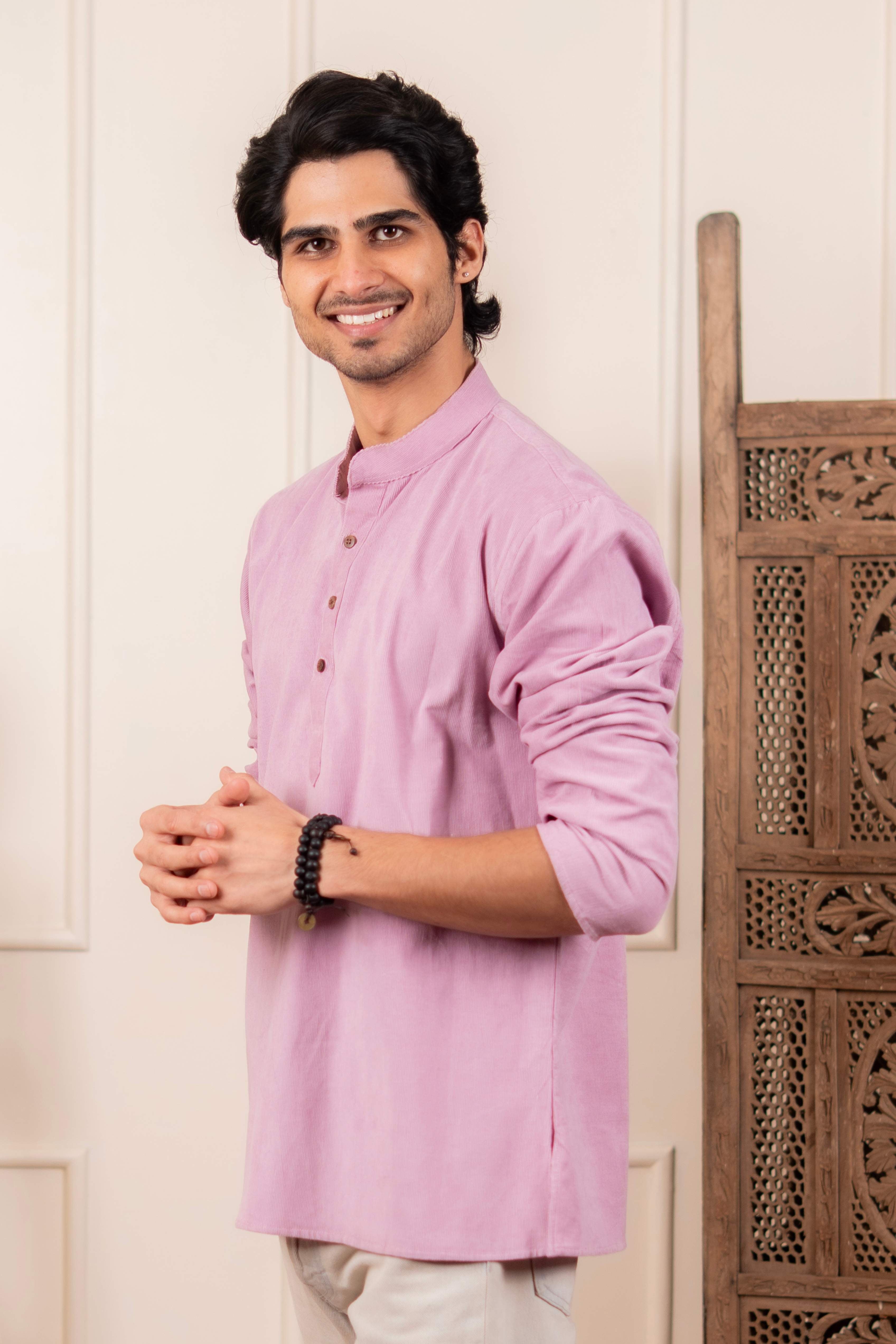 The Oyster Pink Corduroy Short Kurta