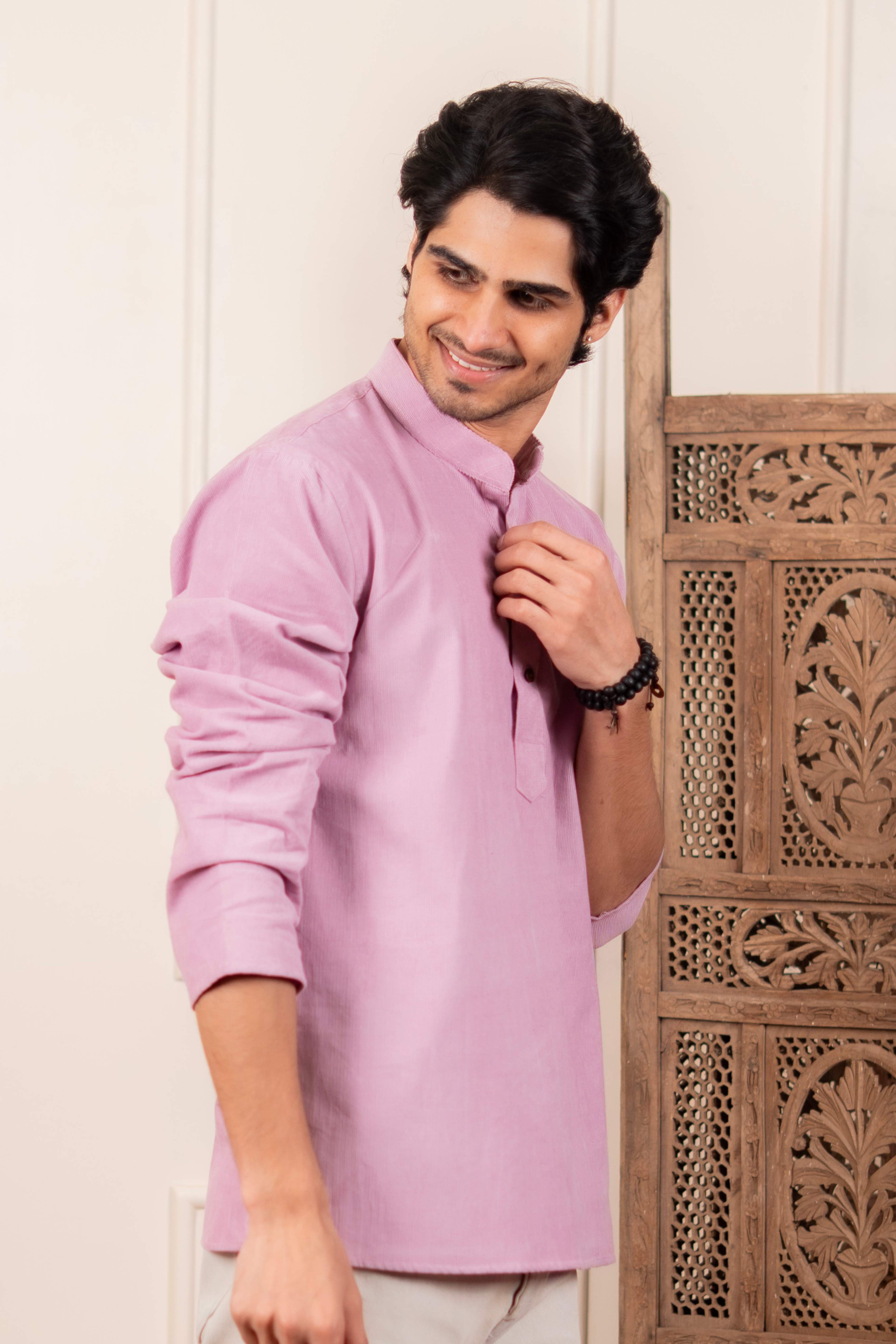 The Oyster Pink Corduroy Short Kurta