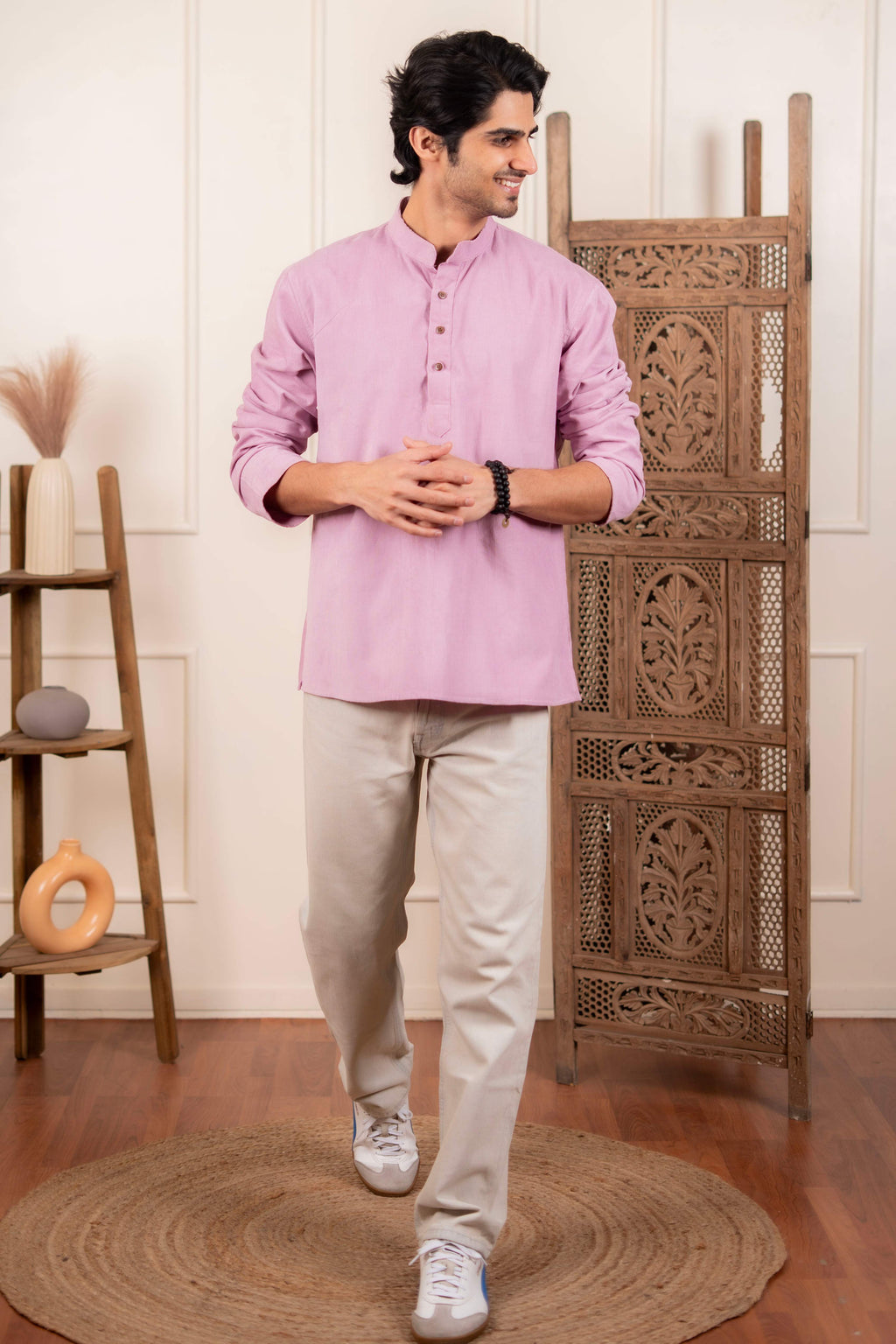 The Oyster Pink Corduroy Short Kurta