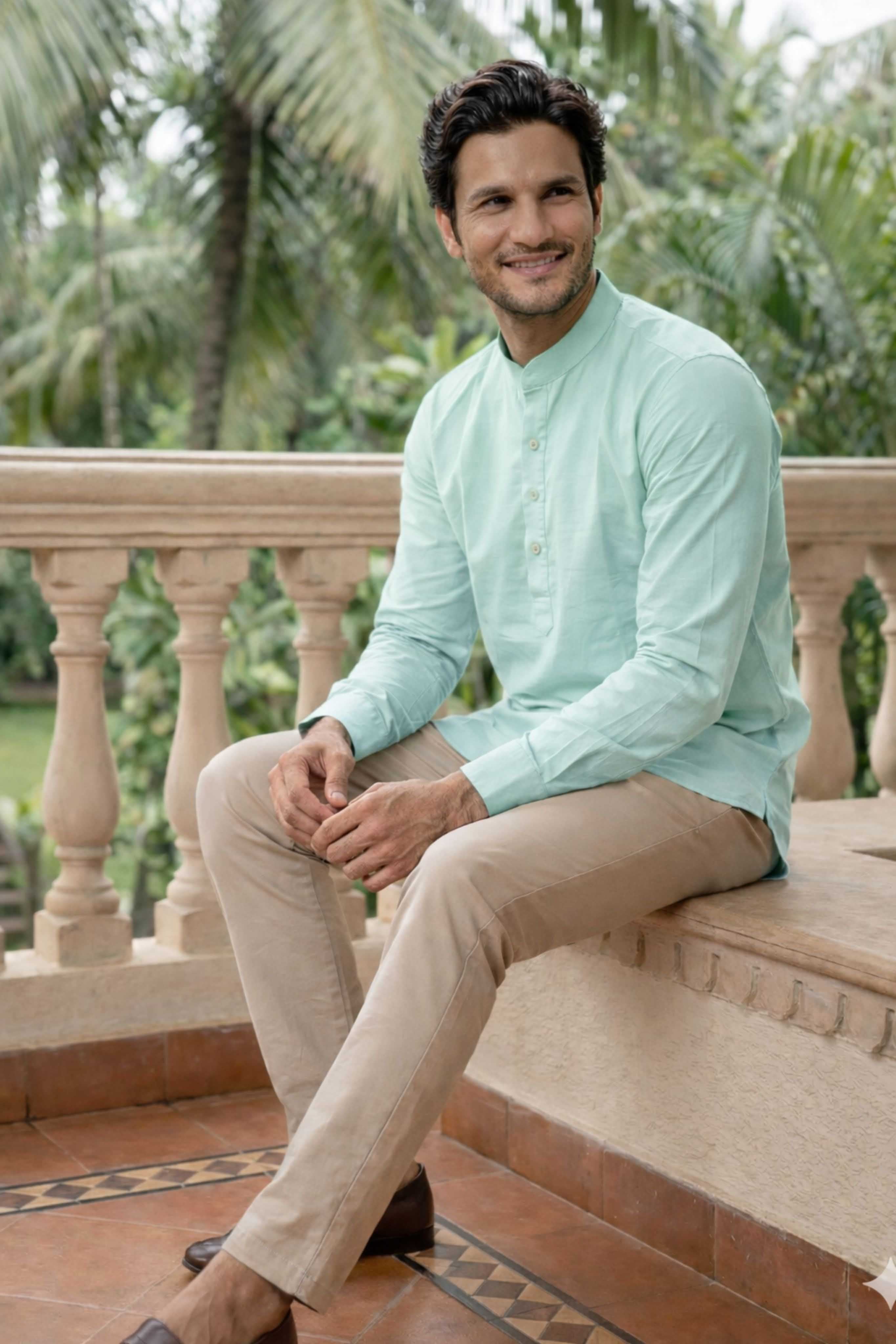 The Soft Mint Oxford Short Kurta