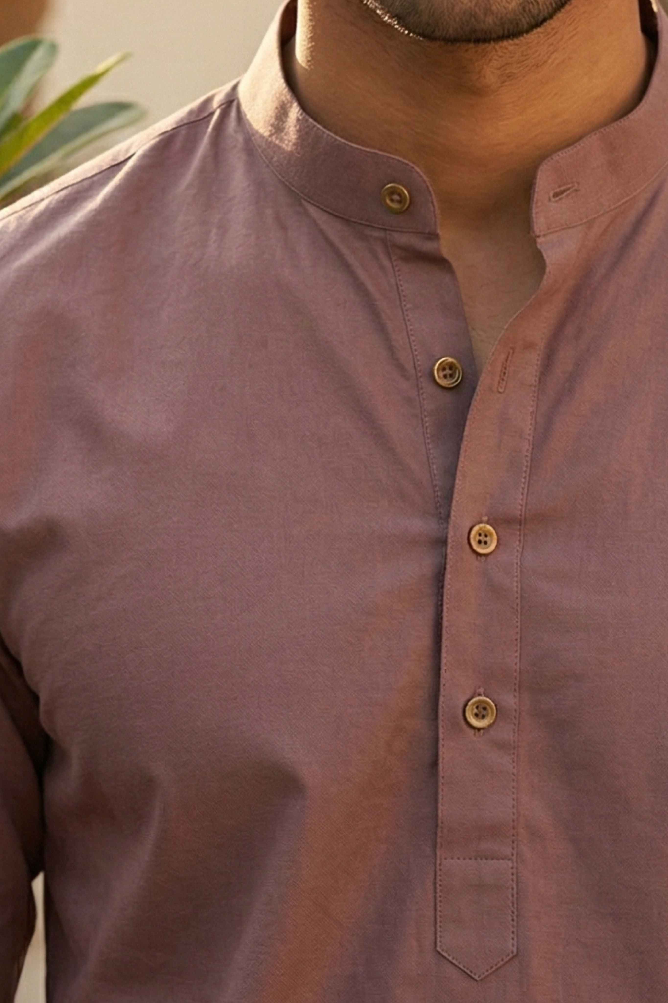 The Light Purple Cotton Short Kurta With Buttoned Cuffs