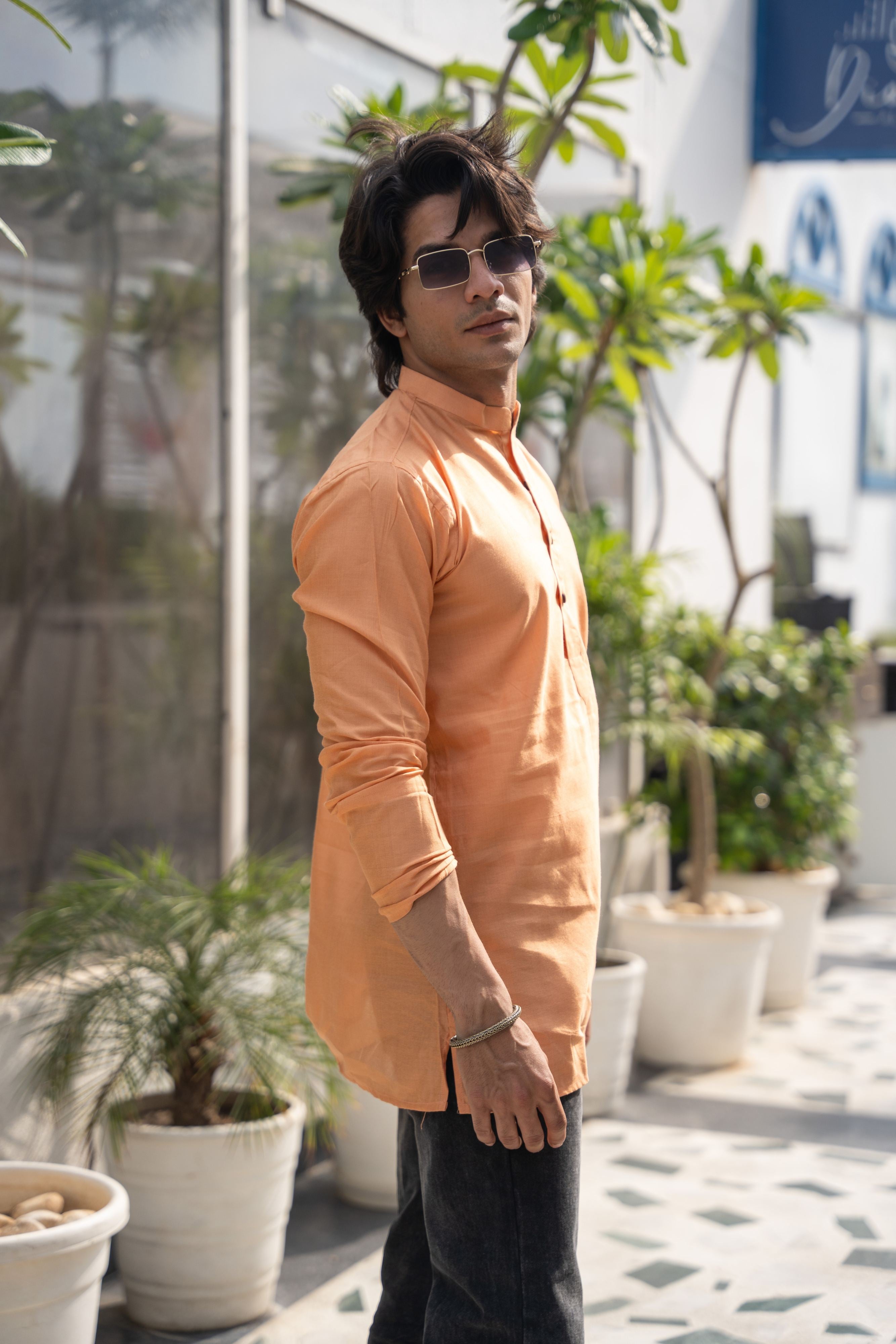 The Orange Short Kurta for Men