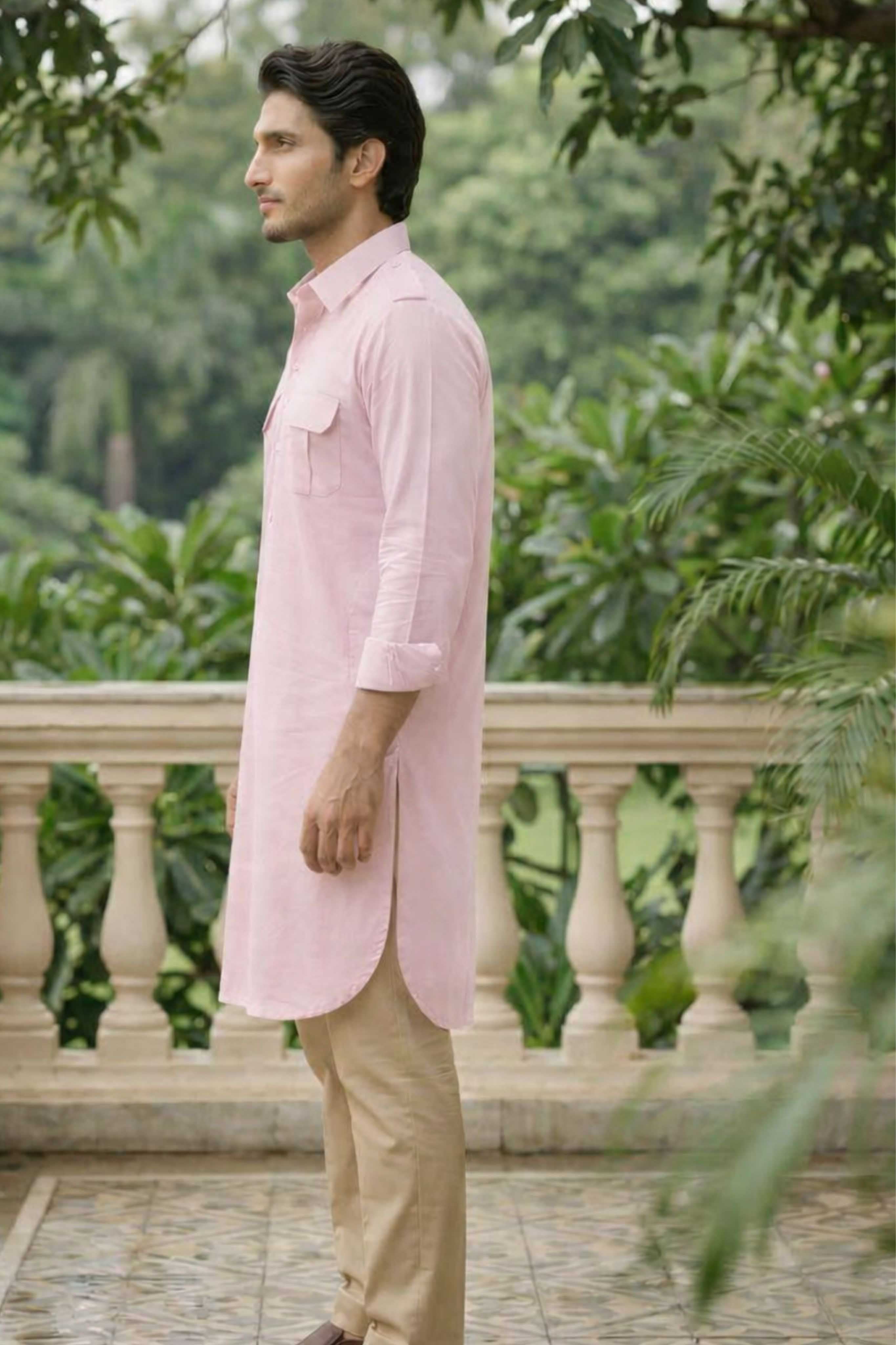 The Soft Pink Oxford Pathani Kurta