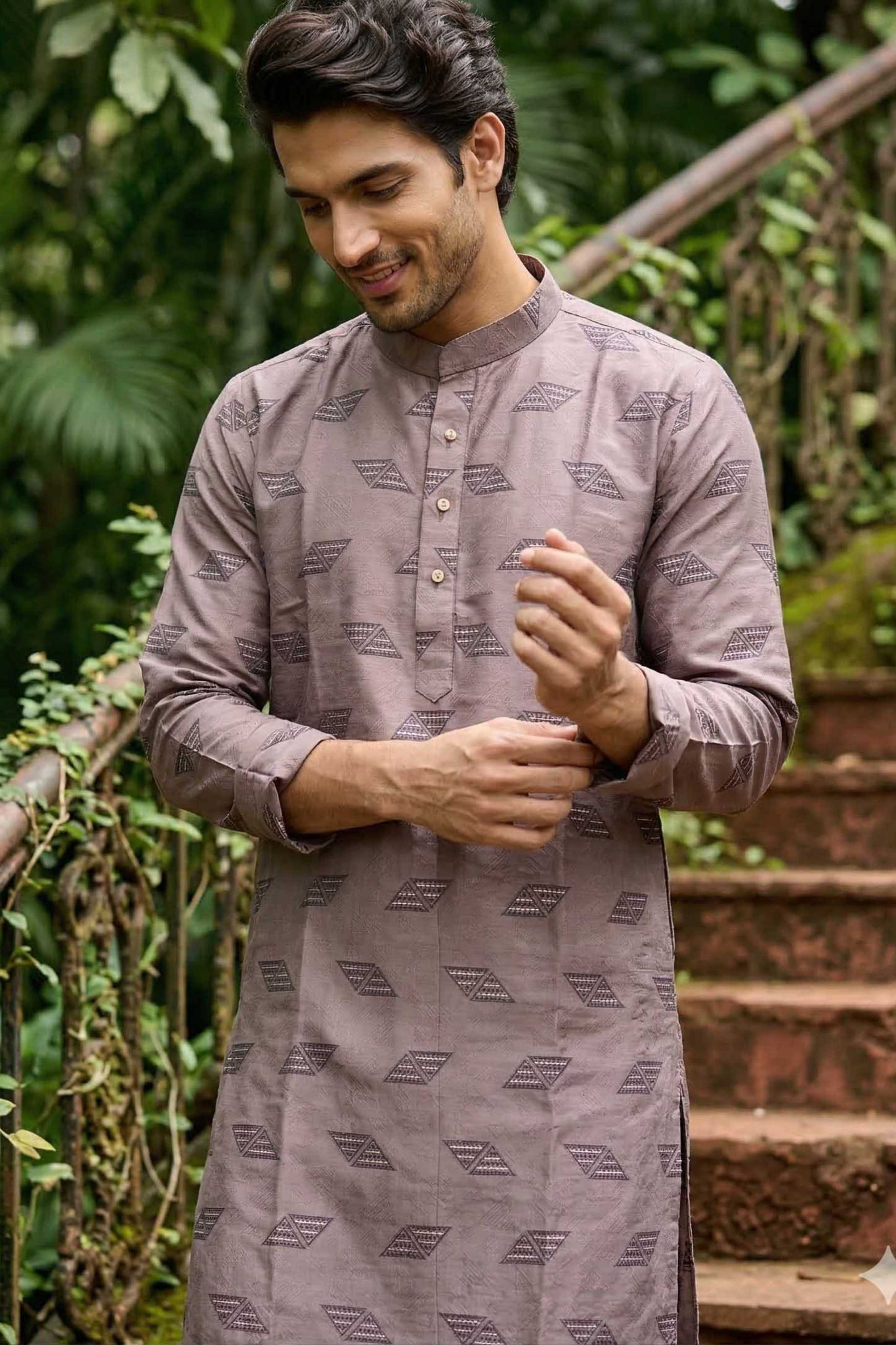 The Dusty Pink Geometric Sequin Work Long Kurta