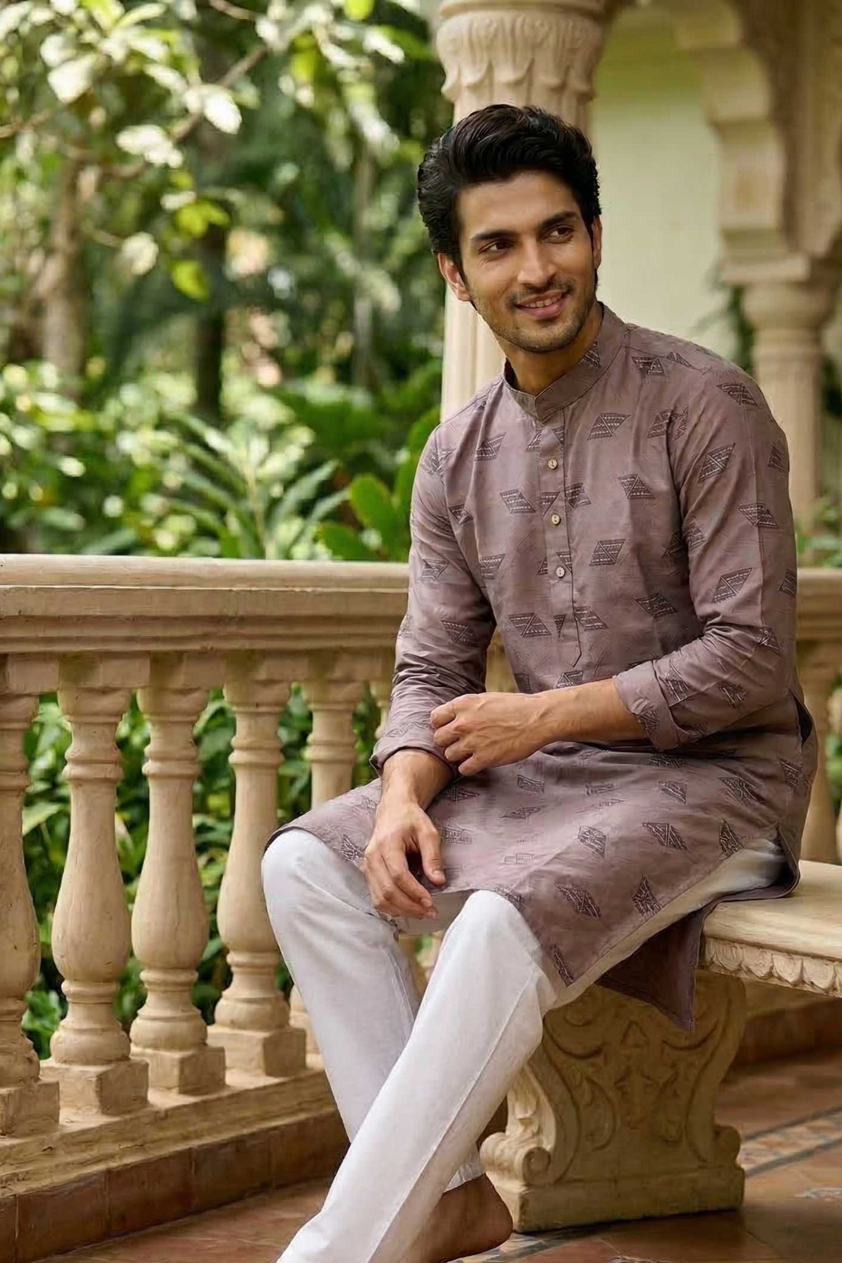 The Dusty Pink Geometric Sequin Work Long Kurta