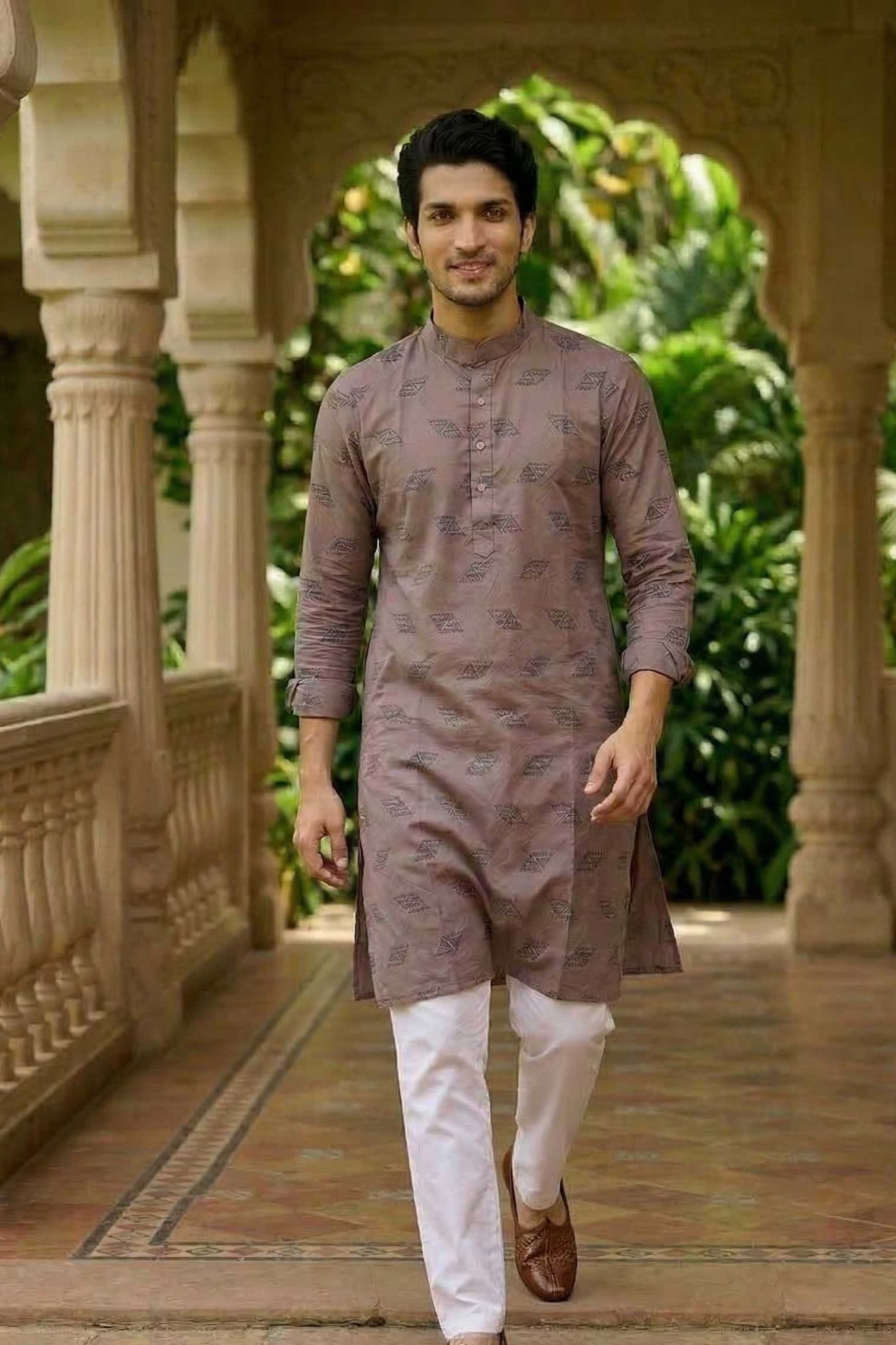 The Dusty Pink Geometric Sequin Work Long Kurta