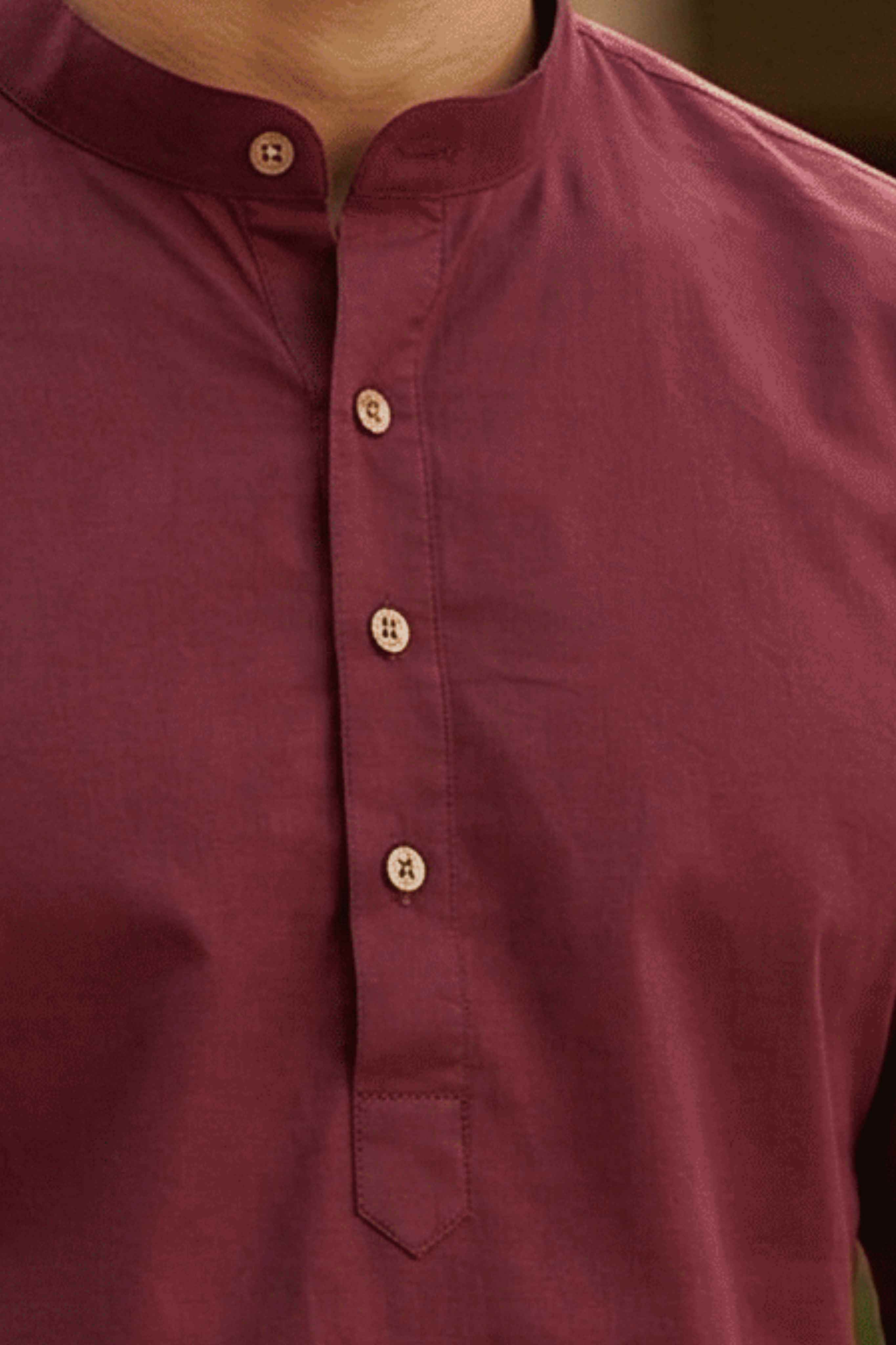 The Maroon Cotton Short kurta With Buttoned Cuffs