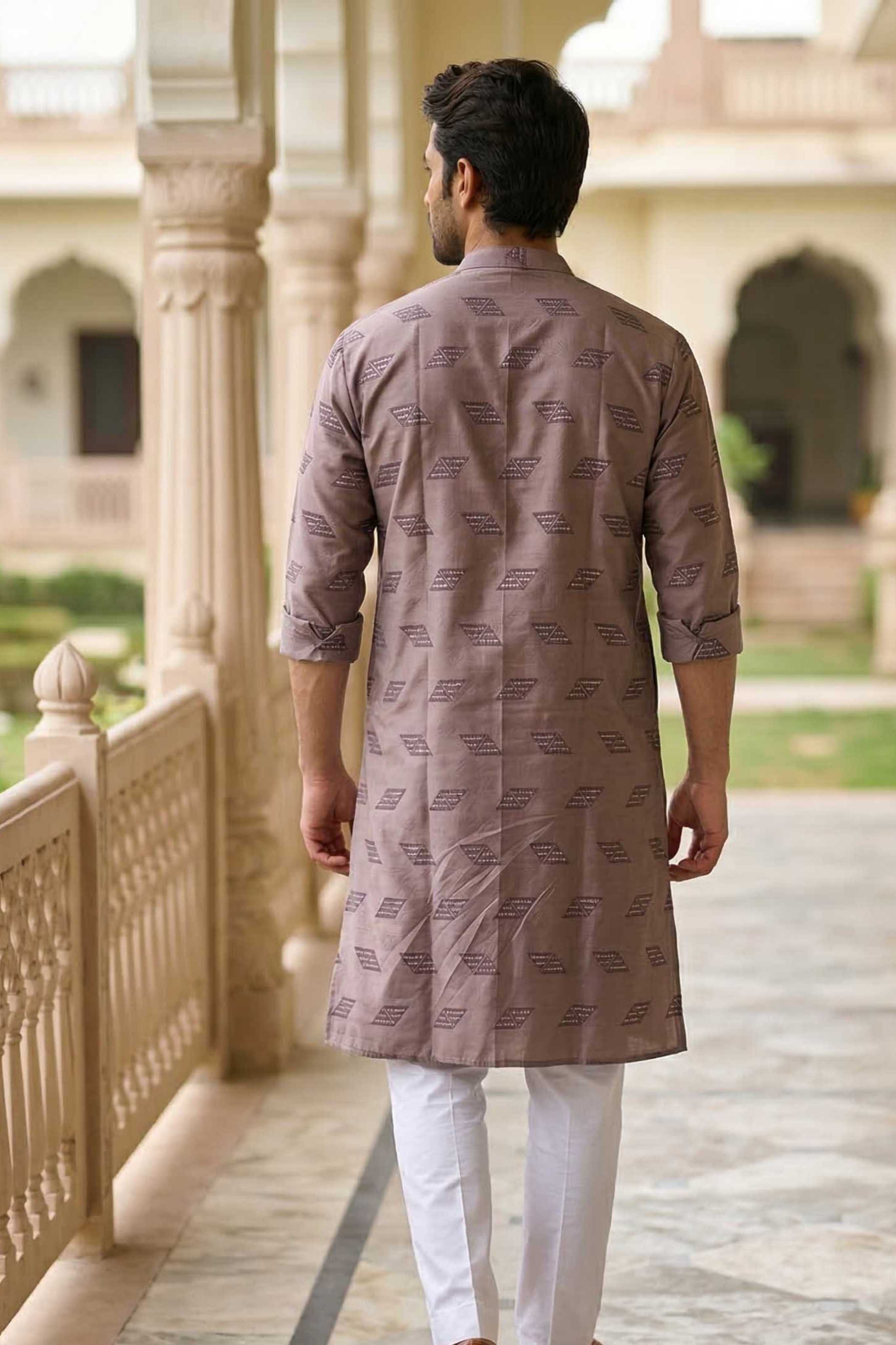 The Dusty Pink Geometric Sequin Work Long Kurta