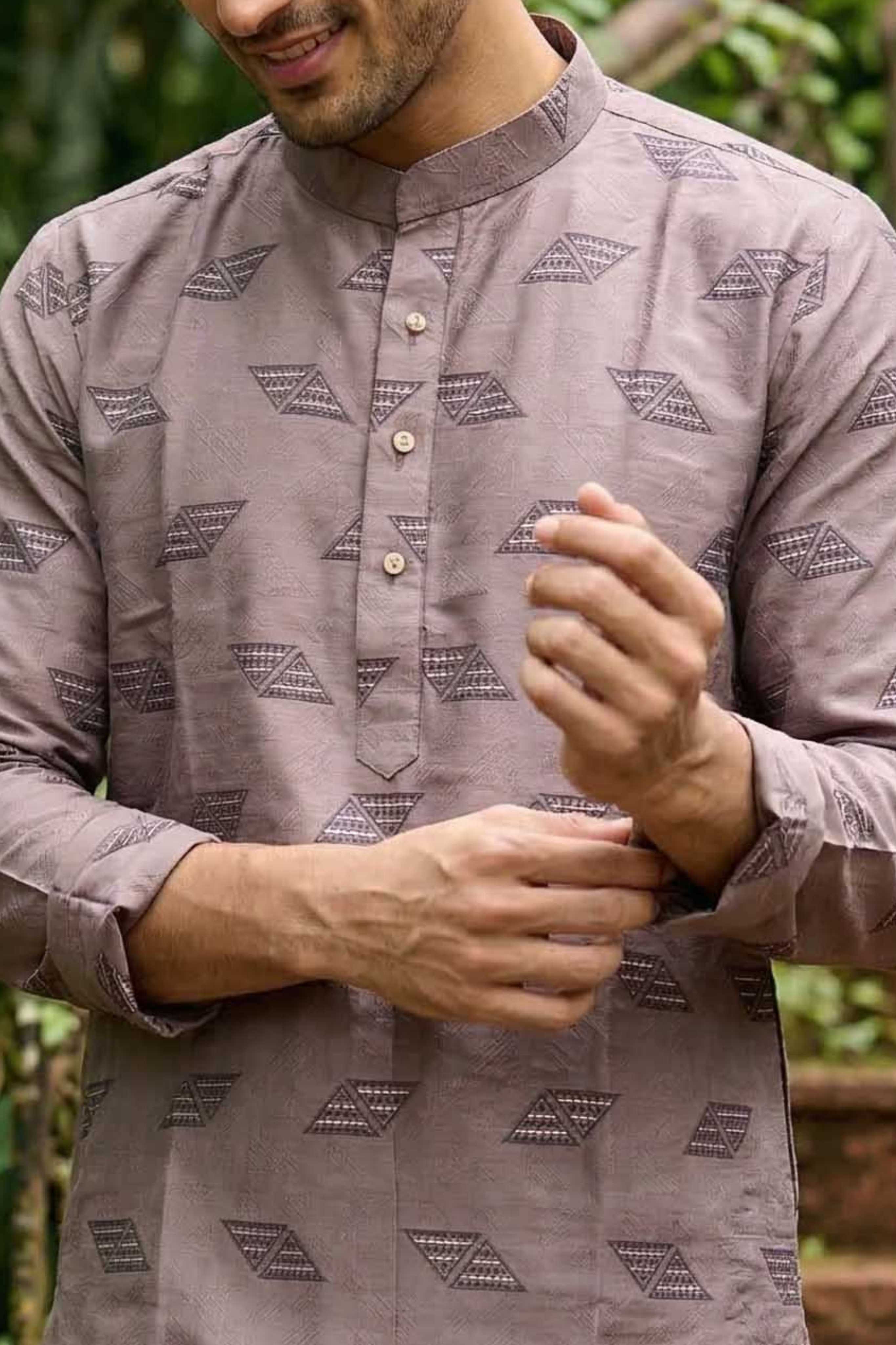 The Dusty Pink Geometric Sequin Work Long Kurta