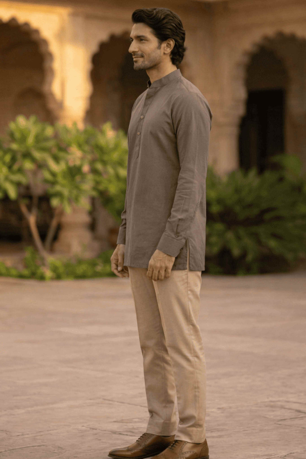 The Brown Cotton Short kurta With Buttoned Cuffs